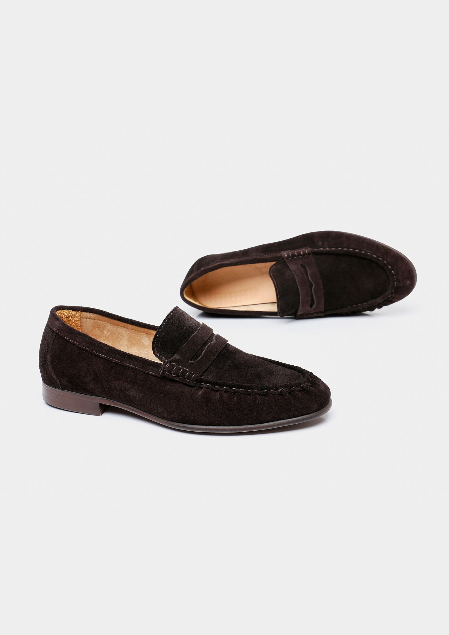 COFFEE CLASSIC PENNY SUEDE LOAFERS