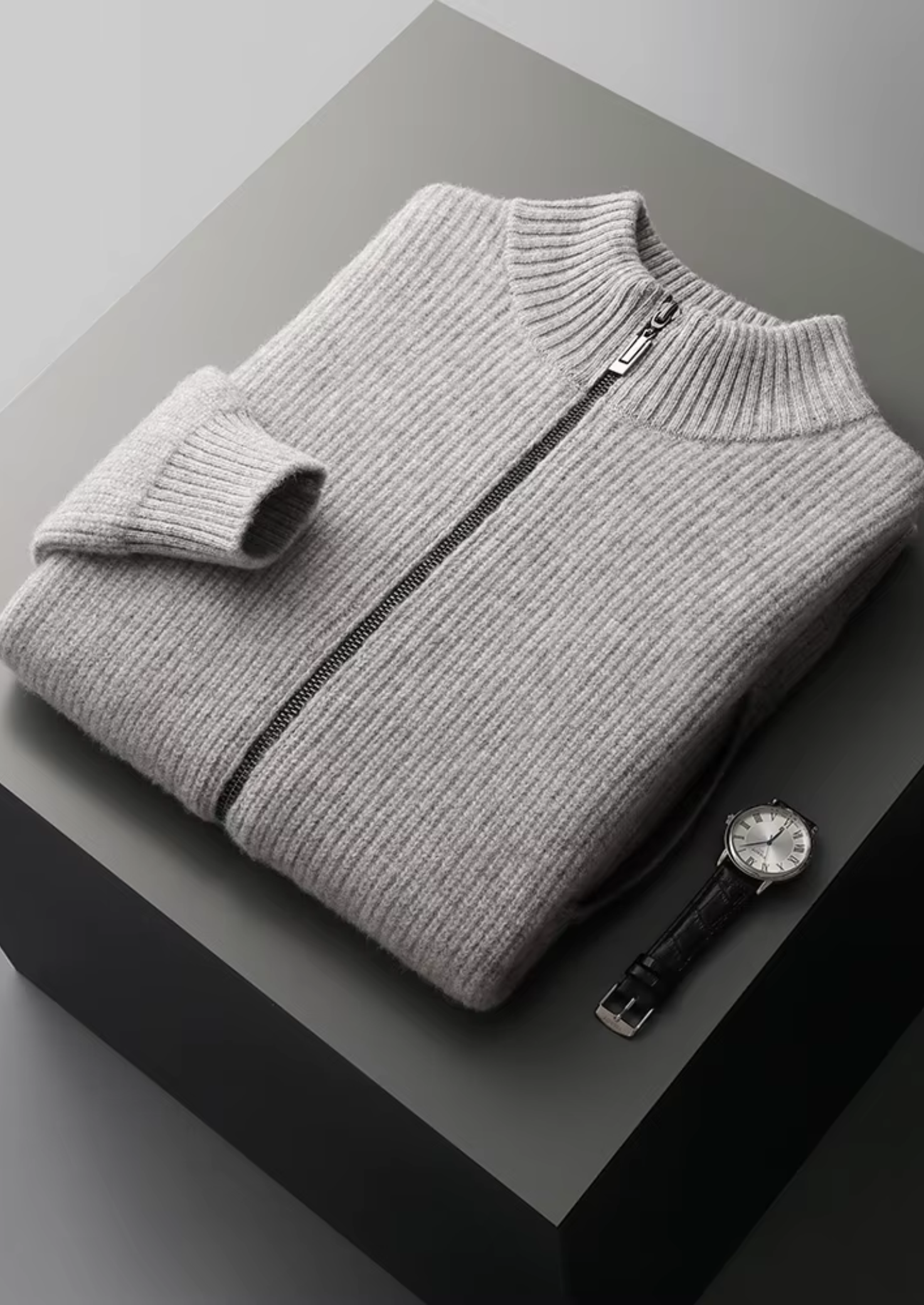 PURE EXTRA-FINE MERINO WOOL RIBBED CARDIGAN