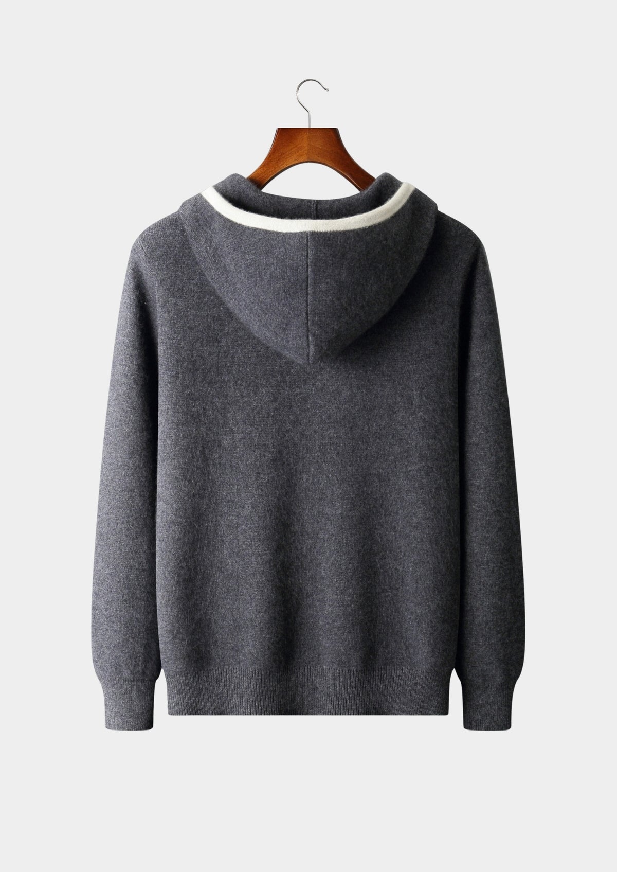 Pure Extra-Fine Merino Wool Contrast Zipper Hoodie