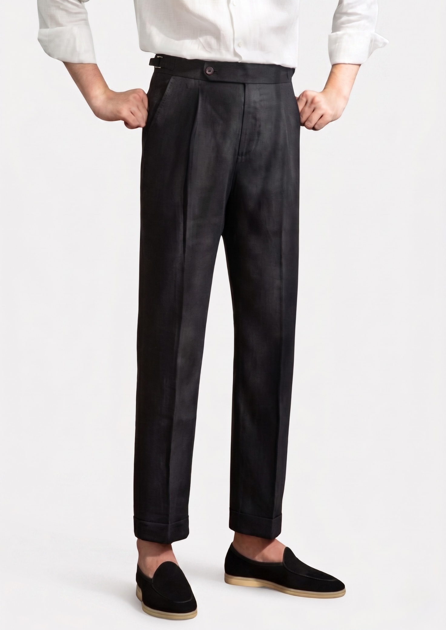 TUSCANY PLEATED COASTAL TROUSERS - Black