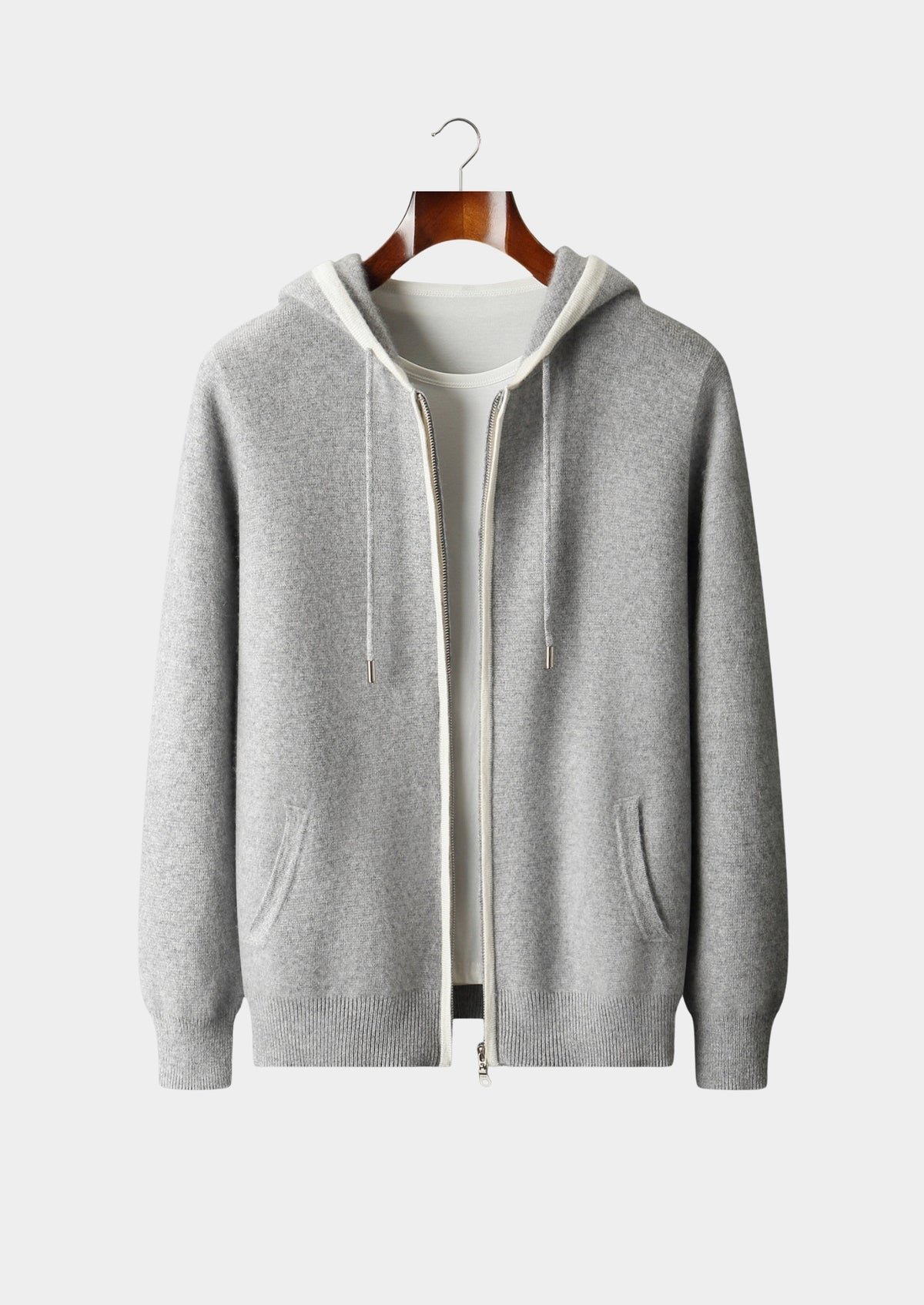 Pure Extra-Fine Merino Wool Contrast Zipper Hoodie