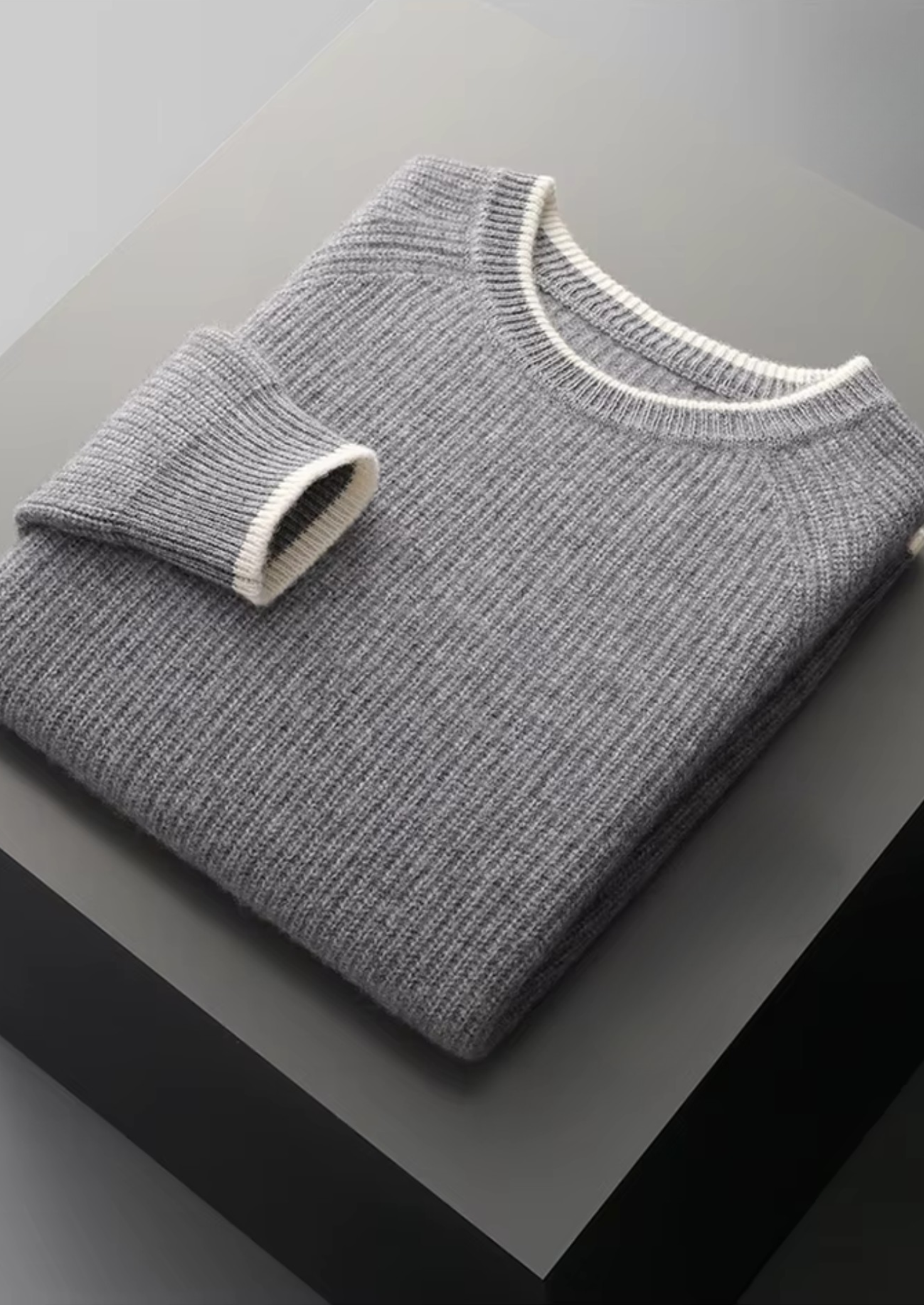 PURE EXTRA-FINE MERINO WOOL TWO TONE CREWNECK