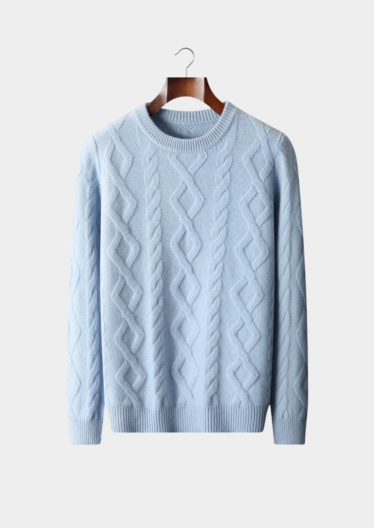 PURE EXTRA-FINE MERINO WOOL WINTERTIME CABLE CREWNECK