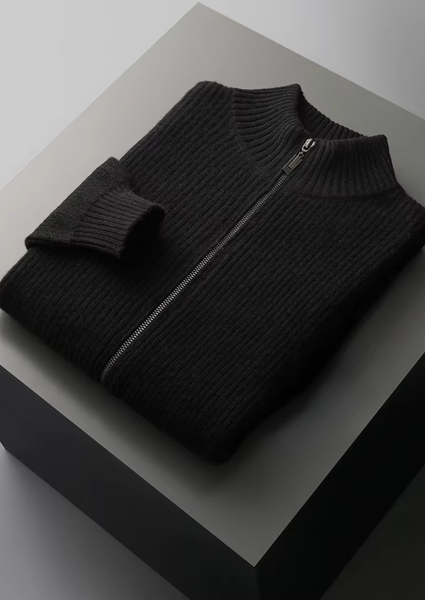 PURE EXTRA-FINE MERINO WOOL RIBBED CARDIGAN