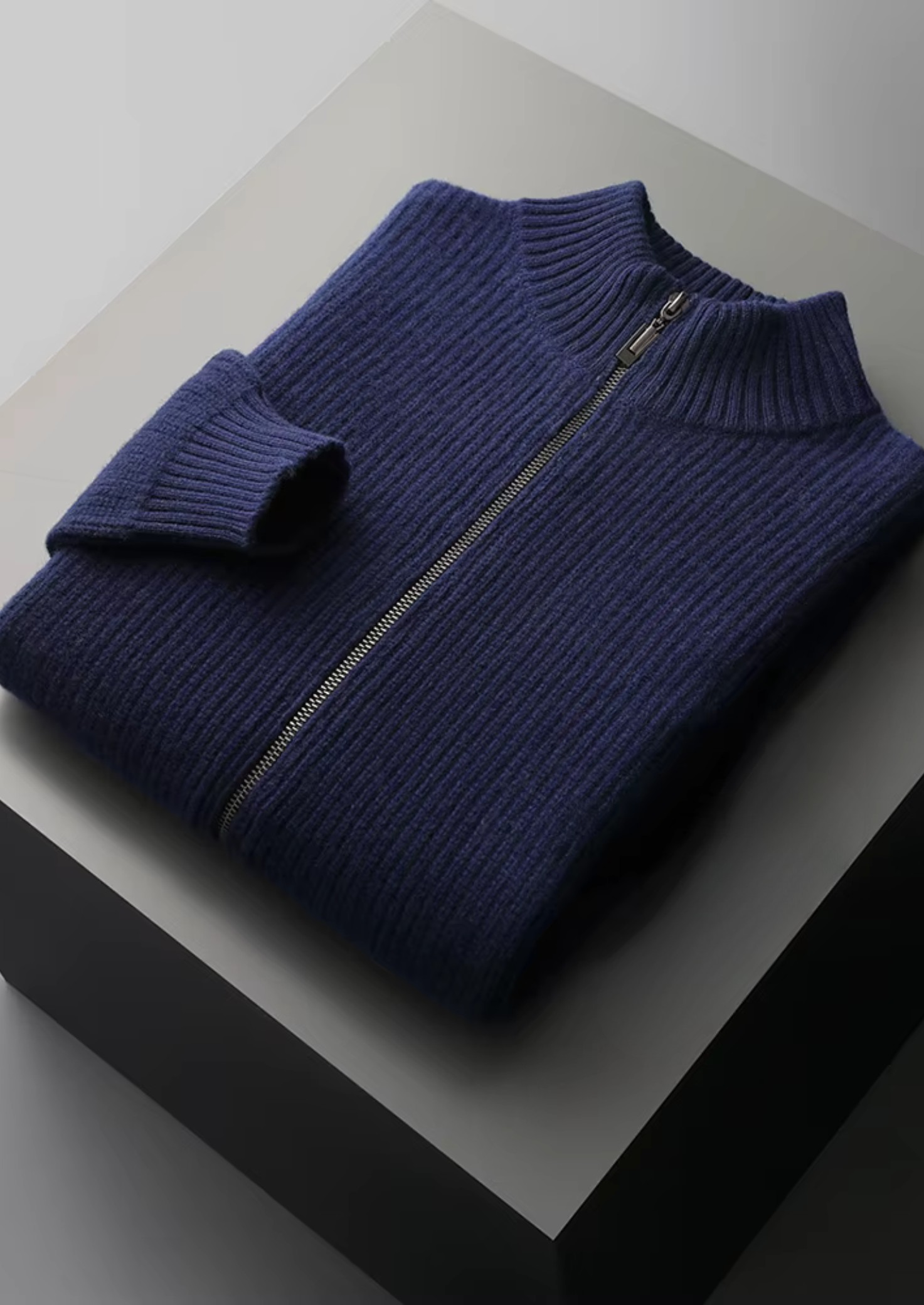 PURE EXTRA-FINE MERINO WOOL RIBBED CARDIGAN