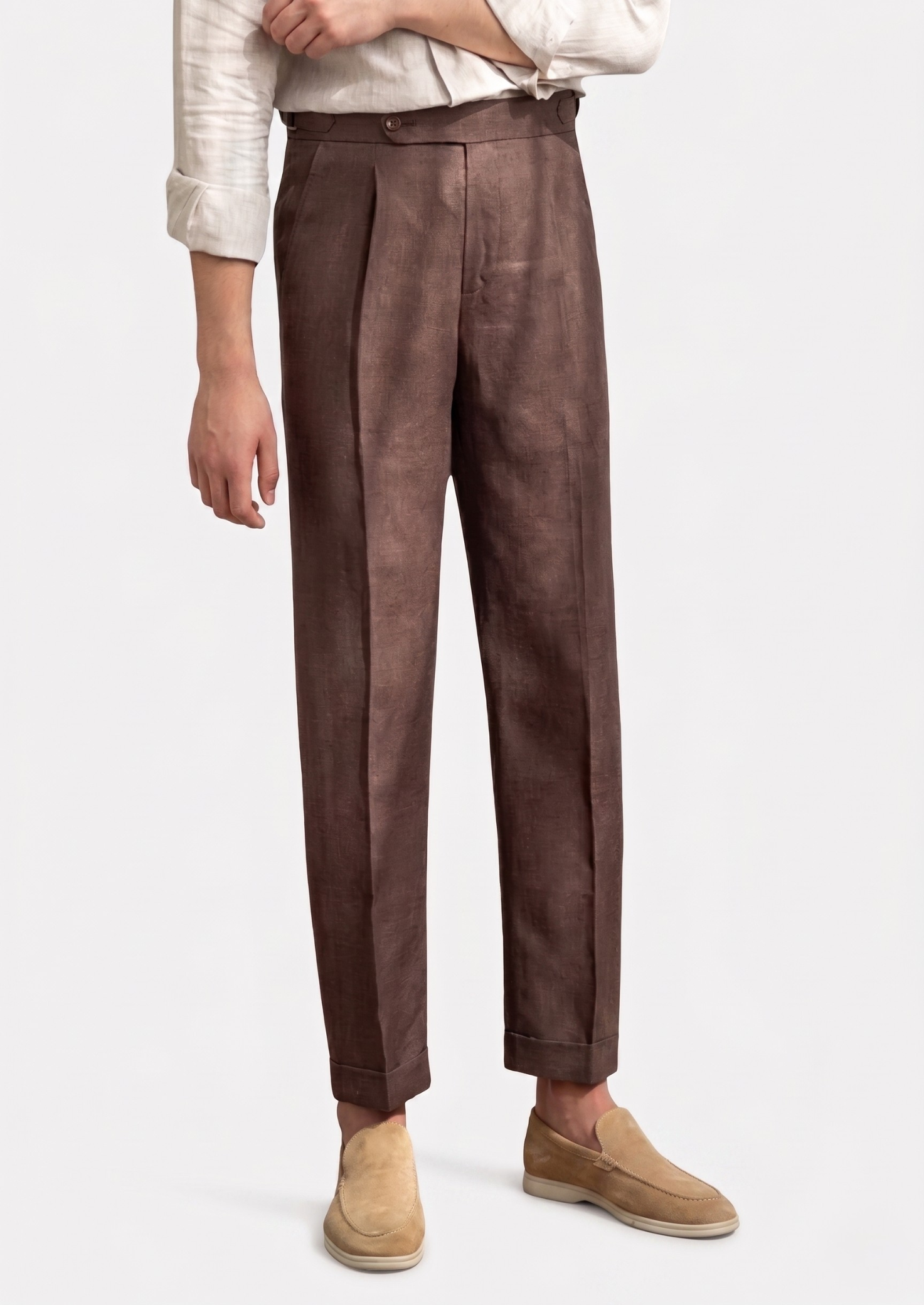 TUSCANY PLEATED COASTAL TROUSERS - Dark Brown