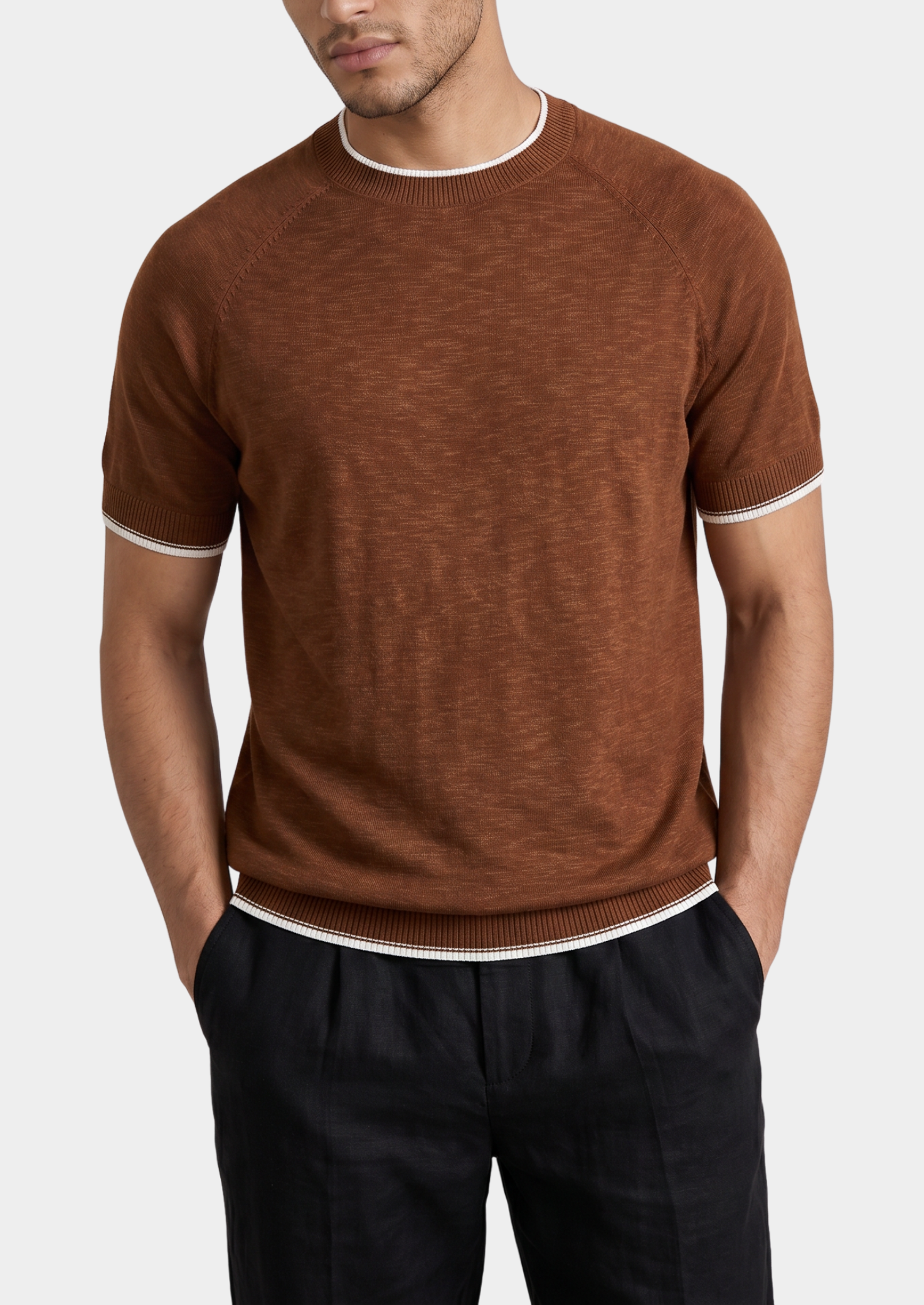 CAPRI CARAMEL LINEN CONTRAST T-SHIRT