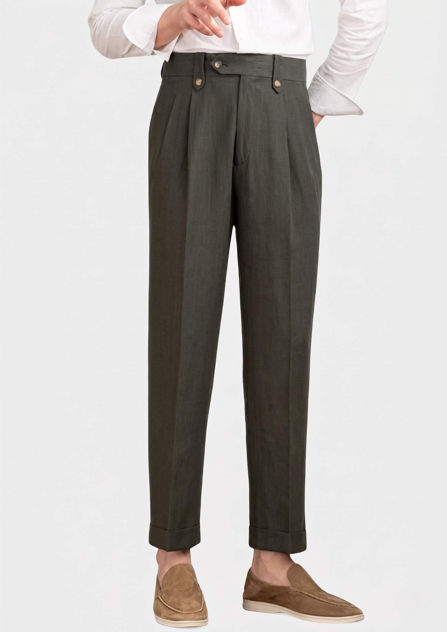 CAGLIARI PLEATED COASTAL TROUSERS - Olive