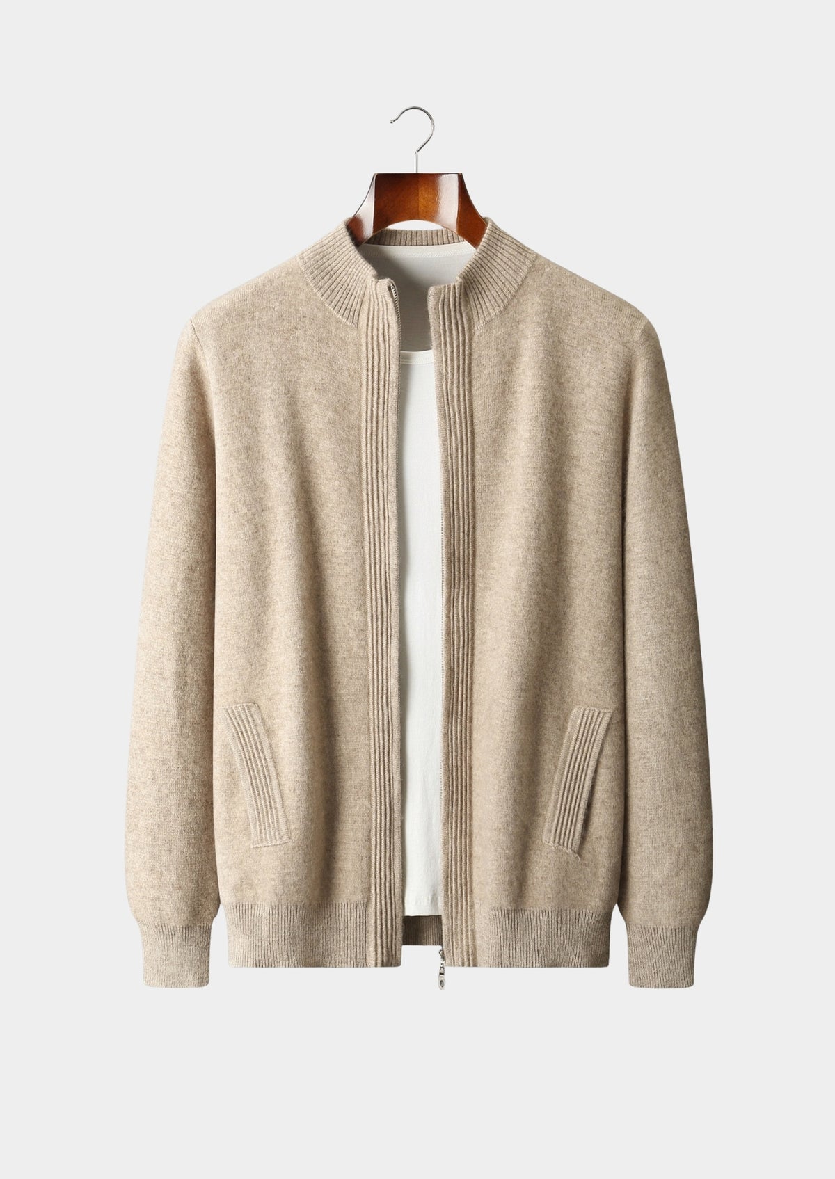Pure Extra-Fine Merino Wool Textured Zip Cardigan