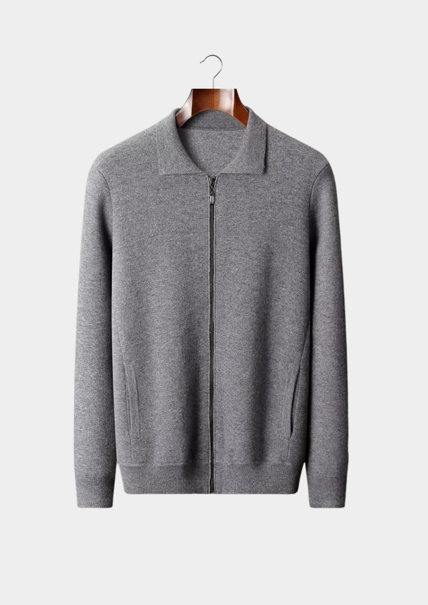 PURE EXTRA-FINE MERINO WOOL POLO ZIP CARDIGAN
