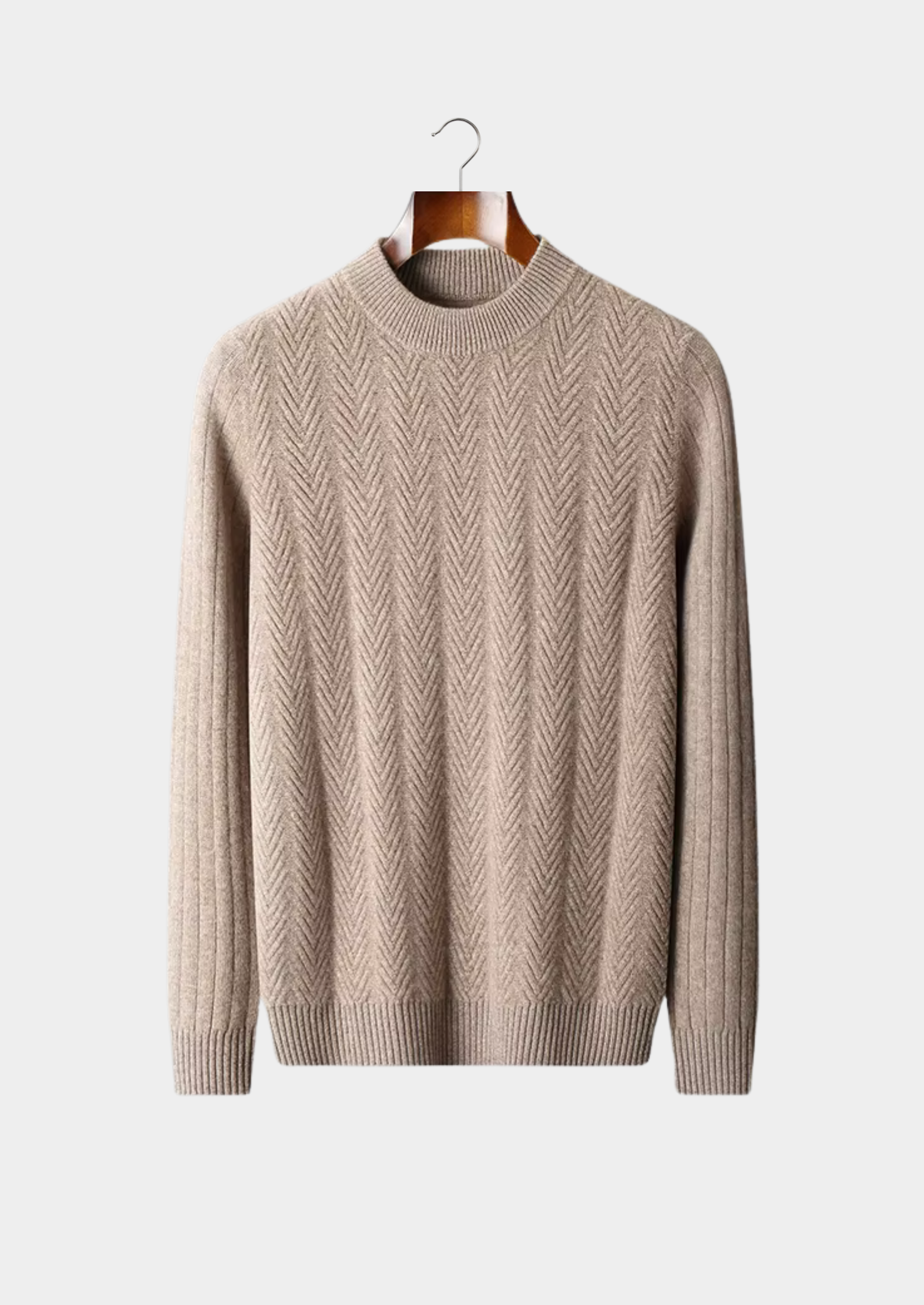 PURE EXTRA-FINE MERINO WOOL HERRINGBONE CREWNECK