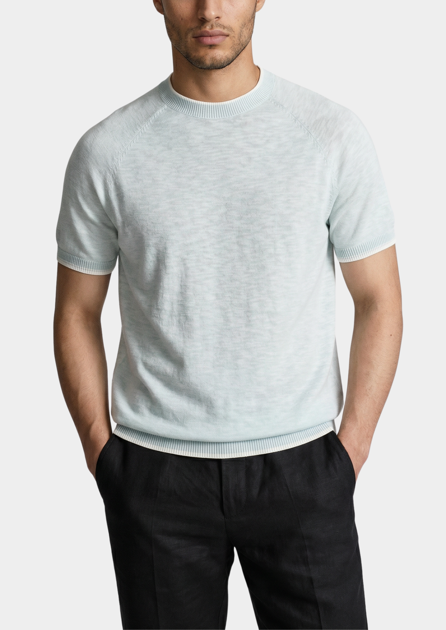 CAPRI ICE BLUE LINEN CONTRAST T-SHIRT