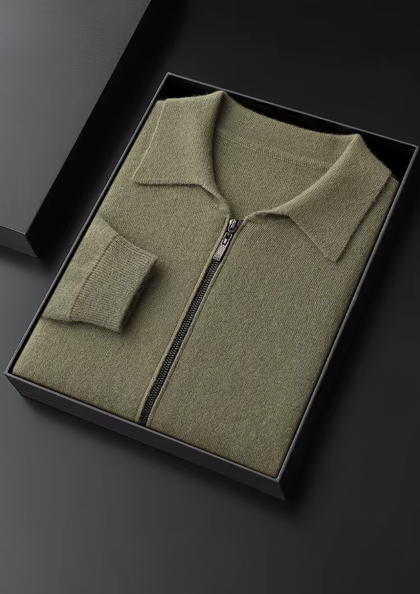PURE EXTRA-FINE MERINO WOOL POLO ZIP CARDIGAN