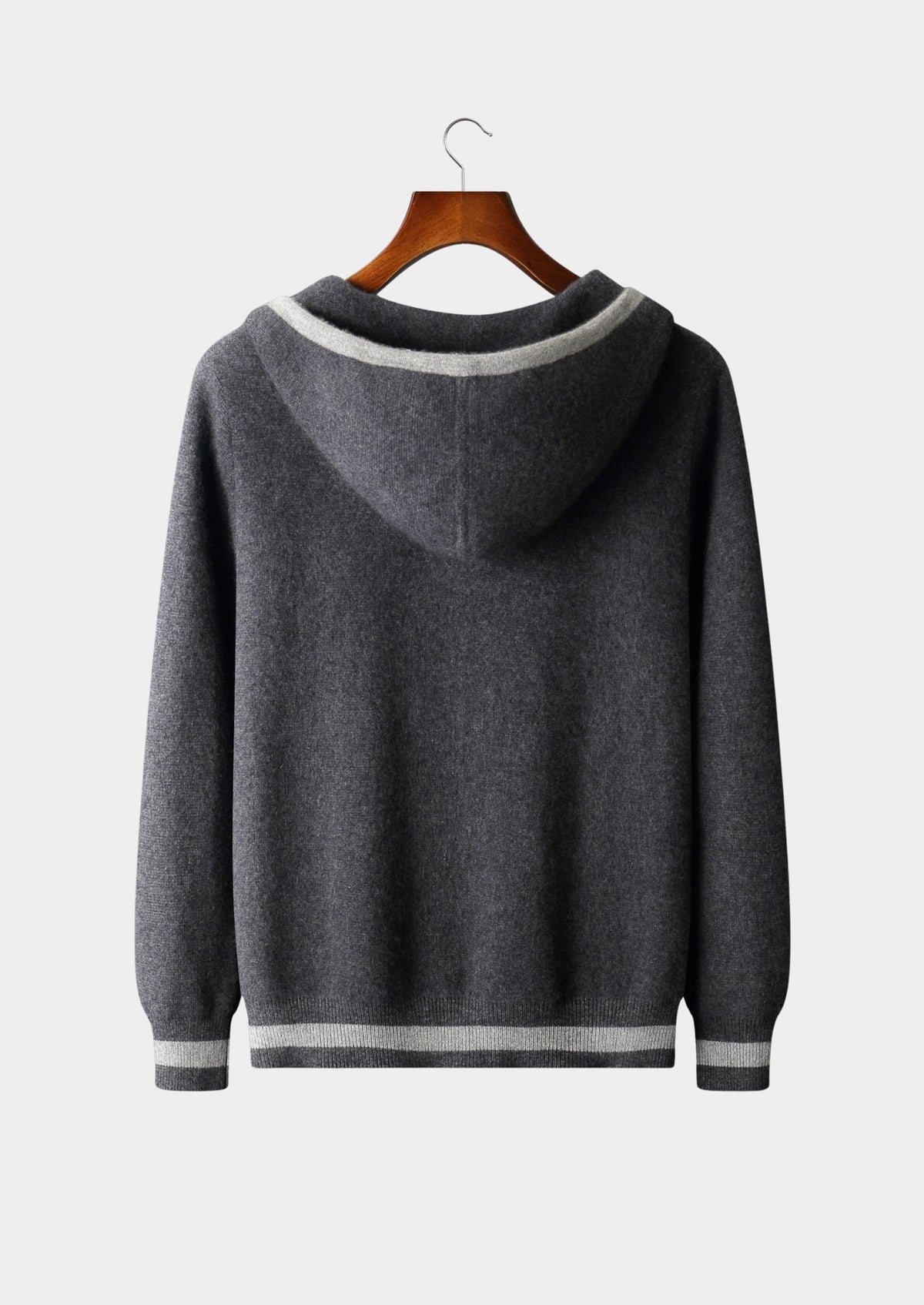 Pure Extra-Fine Merino Wool Two-Tone Zipper Hoodie