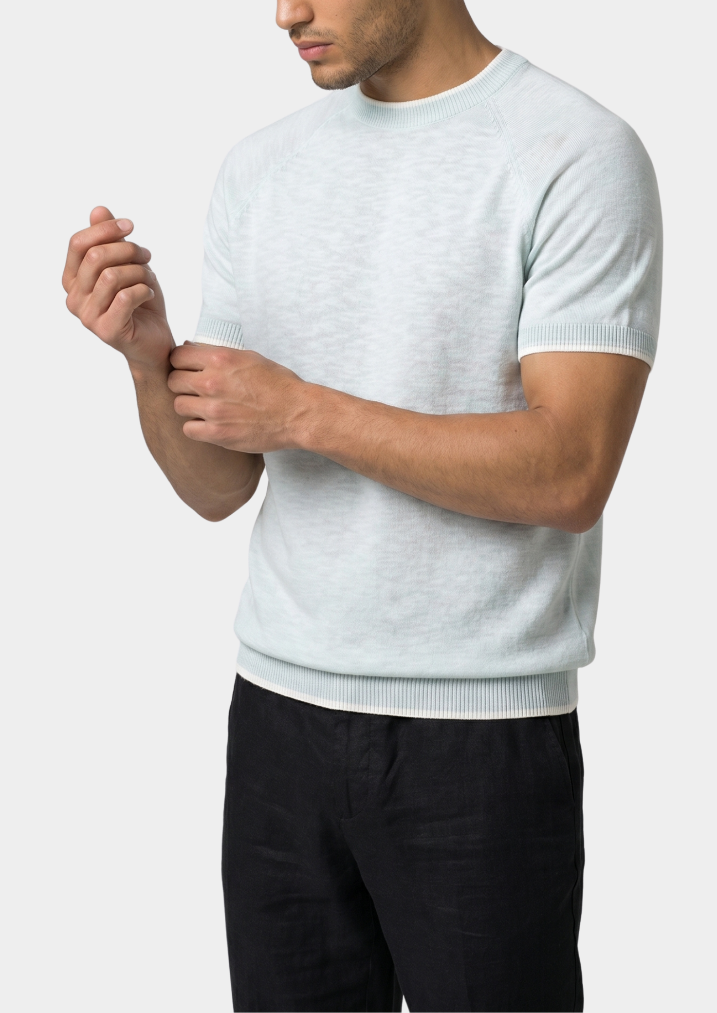 CAPRI ICE BLUE LINEN CONTRAST T-SHIRT