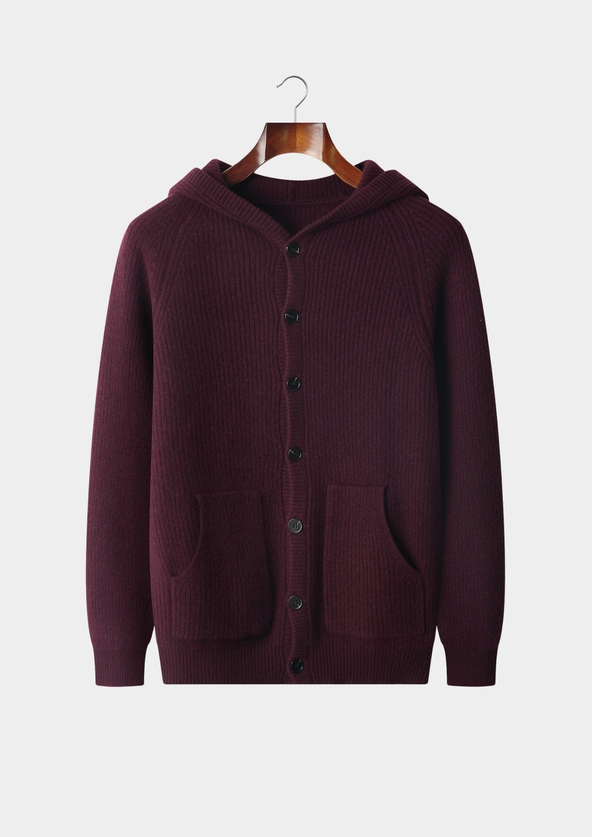 Pure Extra-Fine Merino Wool Ribbed Button Hoodie