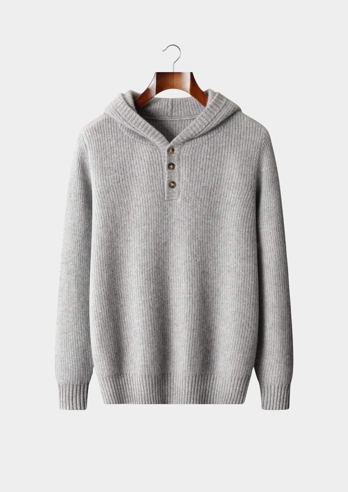 Premium Cashmere Ribbed Button-Up Hoodie