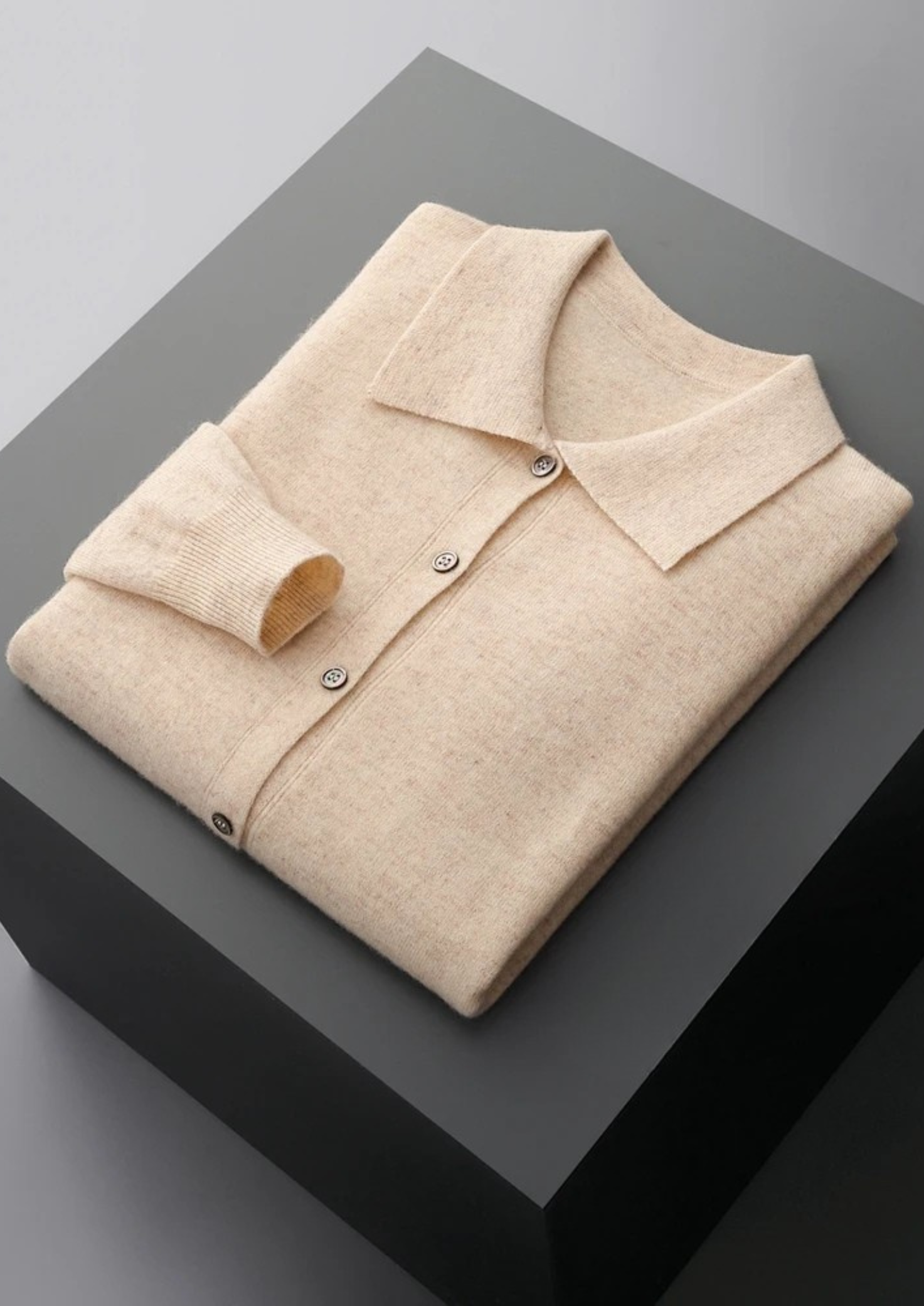 PURE EXTRA-FINE MERINO WOOL POLO CARDIGAN