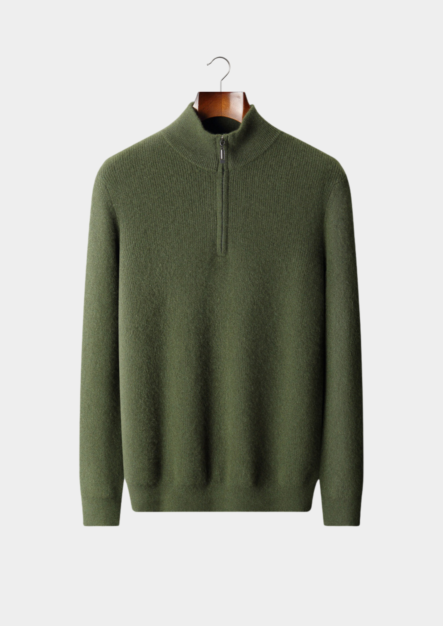 PURE CASHMERE OLIVE RIBBED HALF ZIP