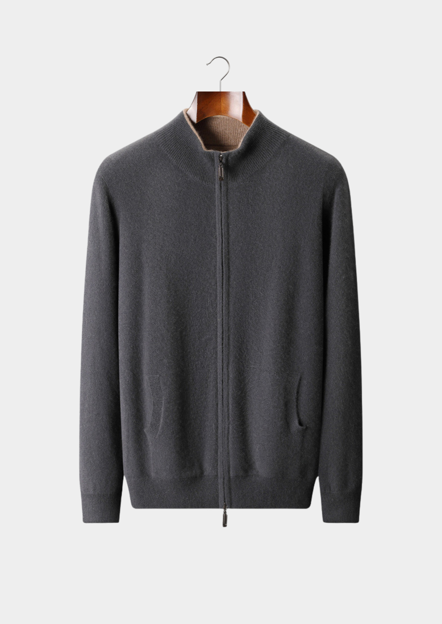 PURE CASHMERE DARK GRAY DUAL ZIP CARDIGAN