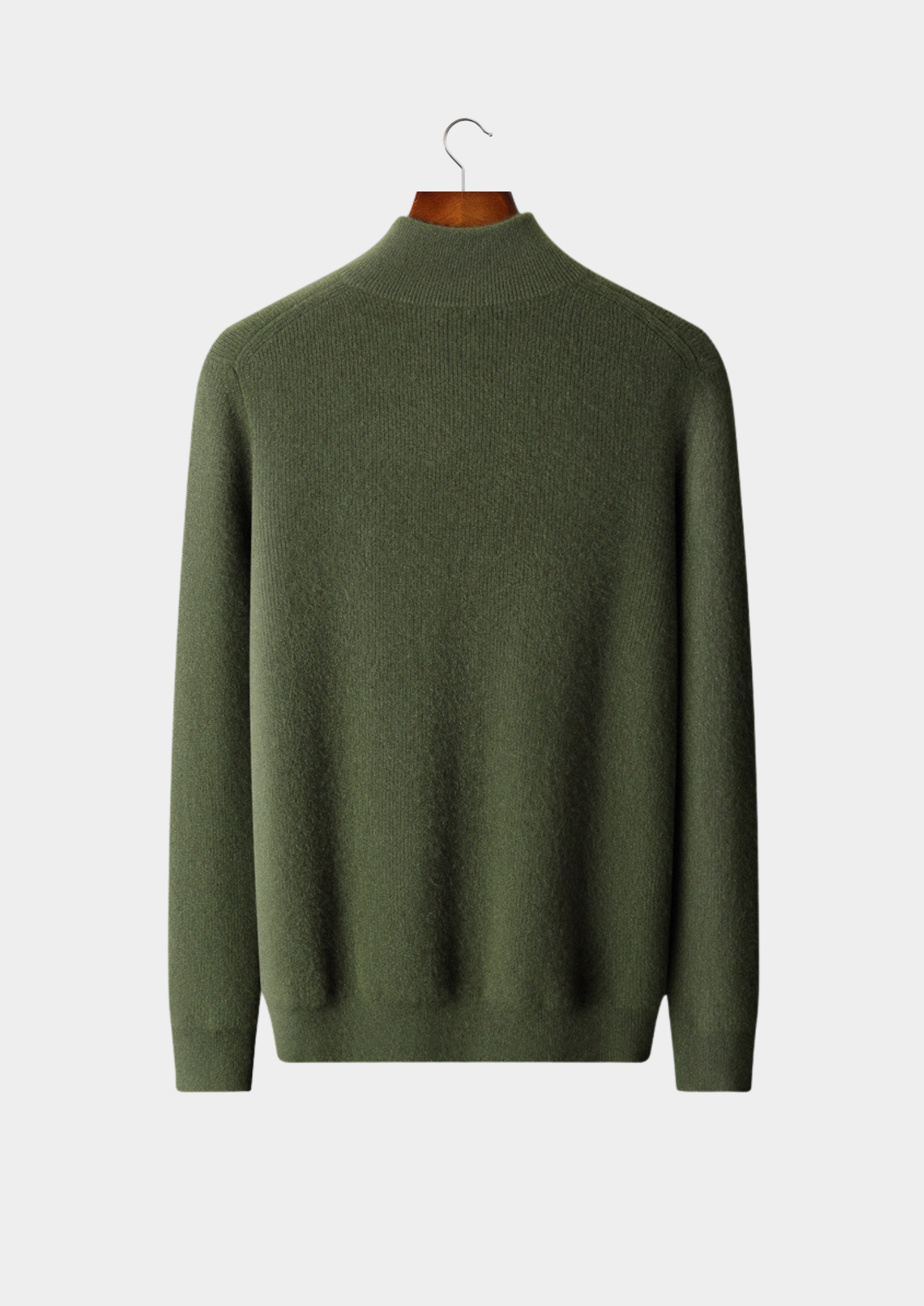 PURE CASHMERE OLIVE RIBBED HALF ZIP