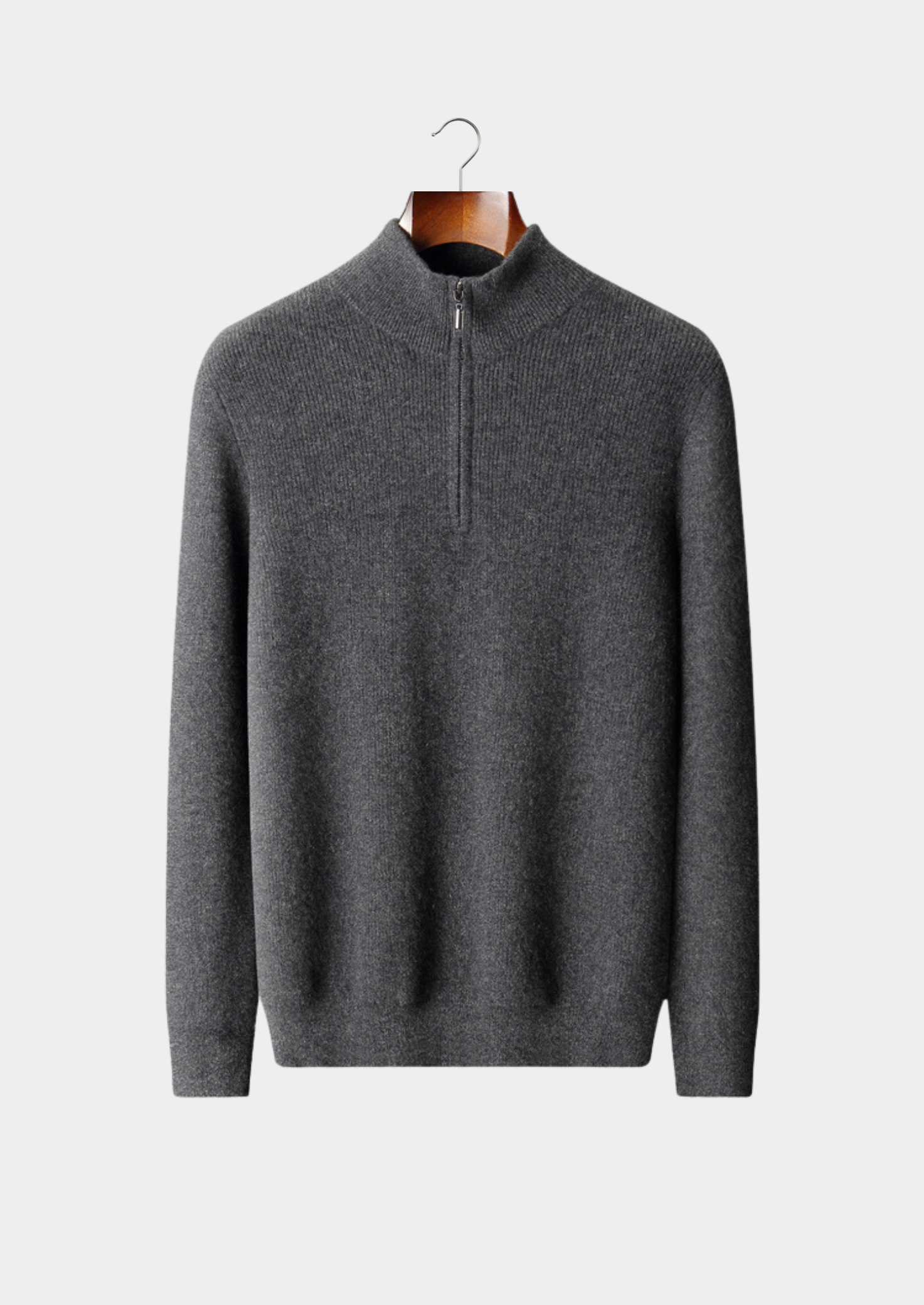 PURE CASHMERE DARK GRAY RIBBED HALF ZIP
