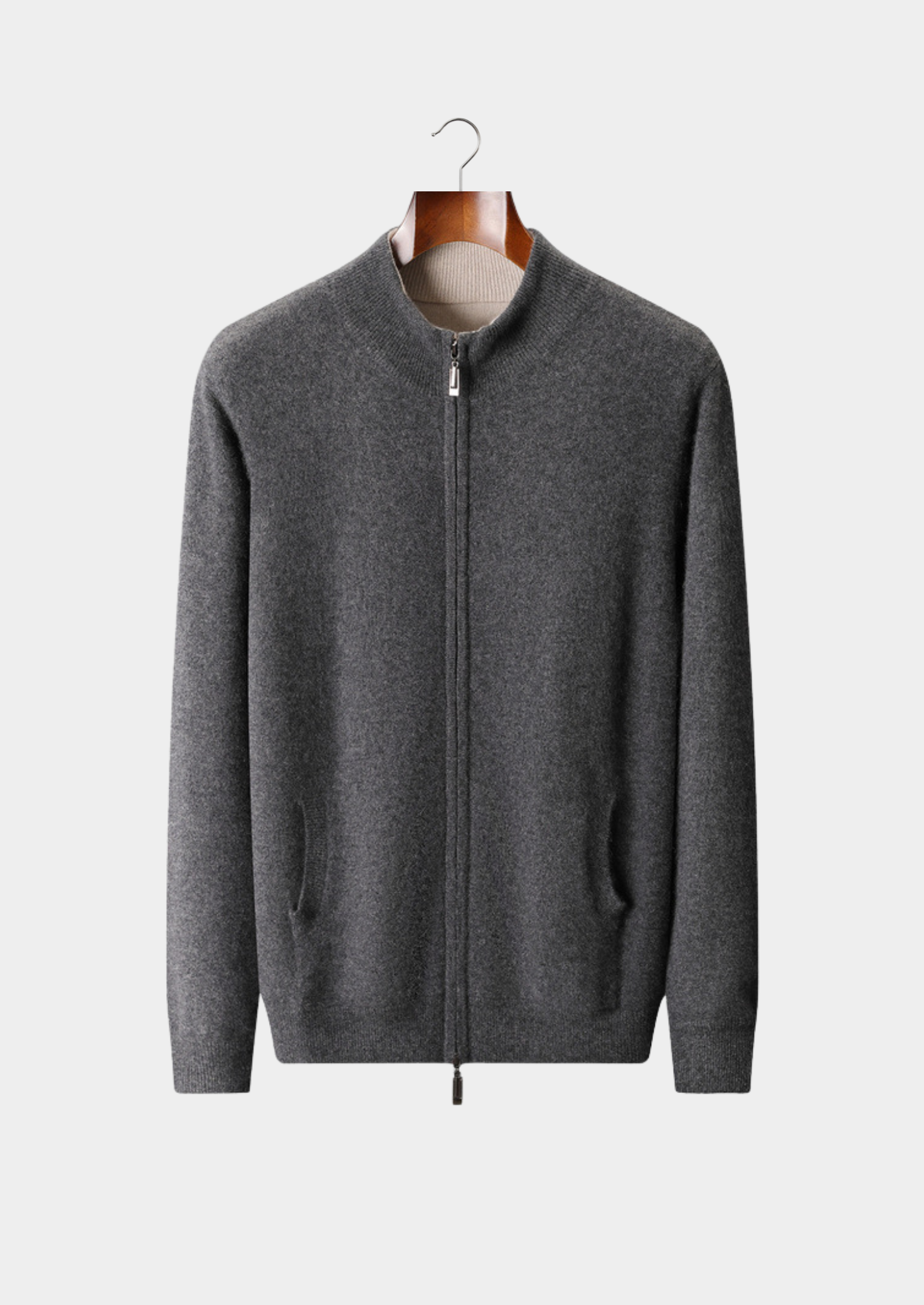 PURE CASHMERE HEATHER GRAY DUAL ZIP CARDIGAN