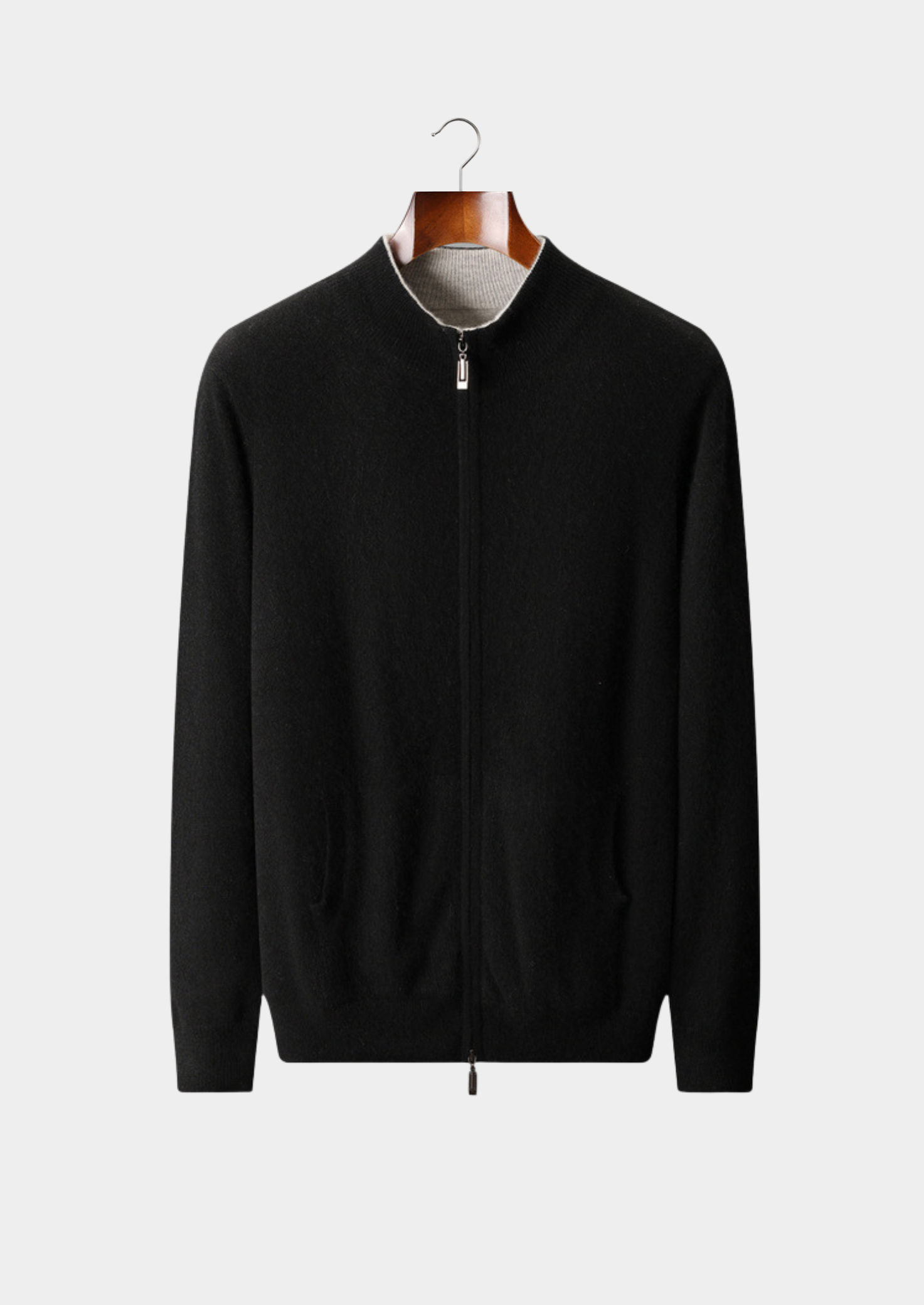 PURE CASHMERE BLACK DUAL ZIP CARDIGAN