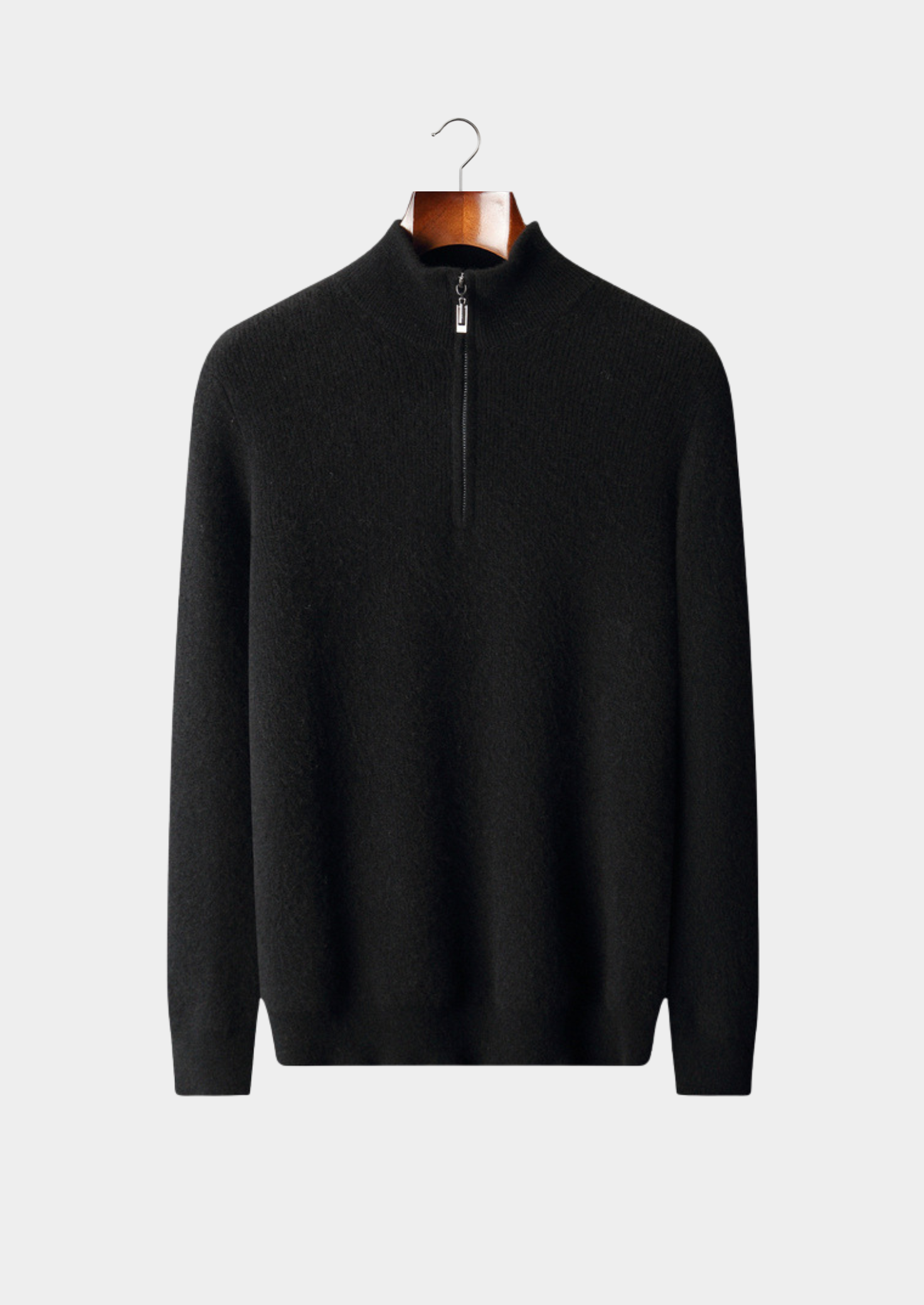 PURE CASHMERE BLACK RIBBED HALF ZIP