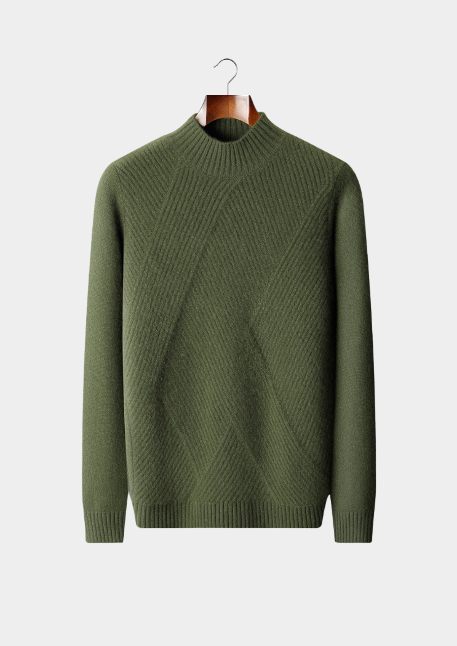 PURE CASHMERE OLIVE PATTERNED MOCKNECK