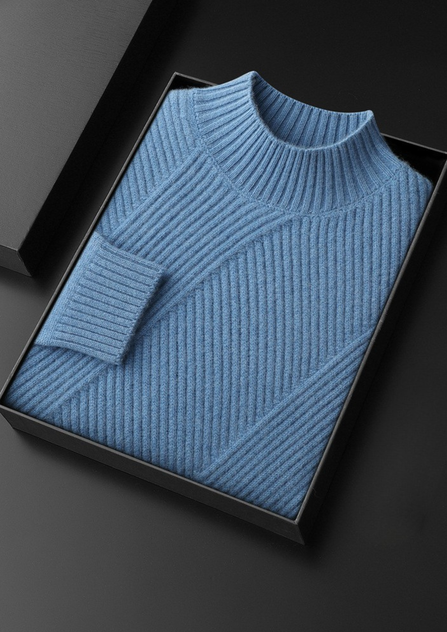 PURE CASHMERE SKY BLUE PATTERNED MOCKNECK