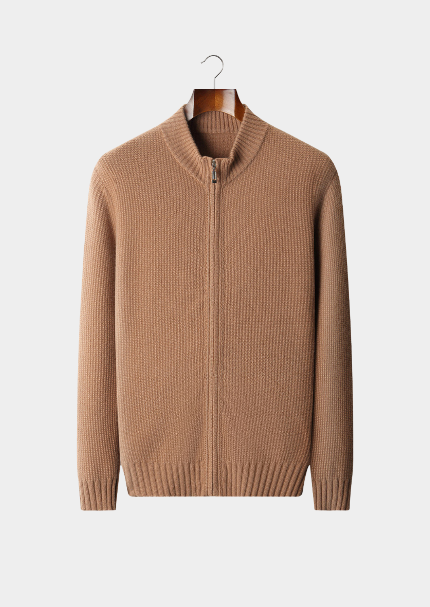 PURE CASHMERE MUSTARD RIBBED ZIP CARDIGAN