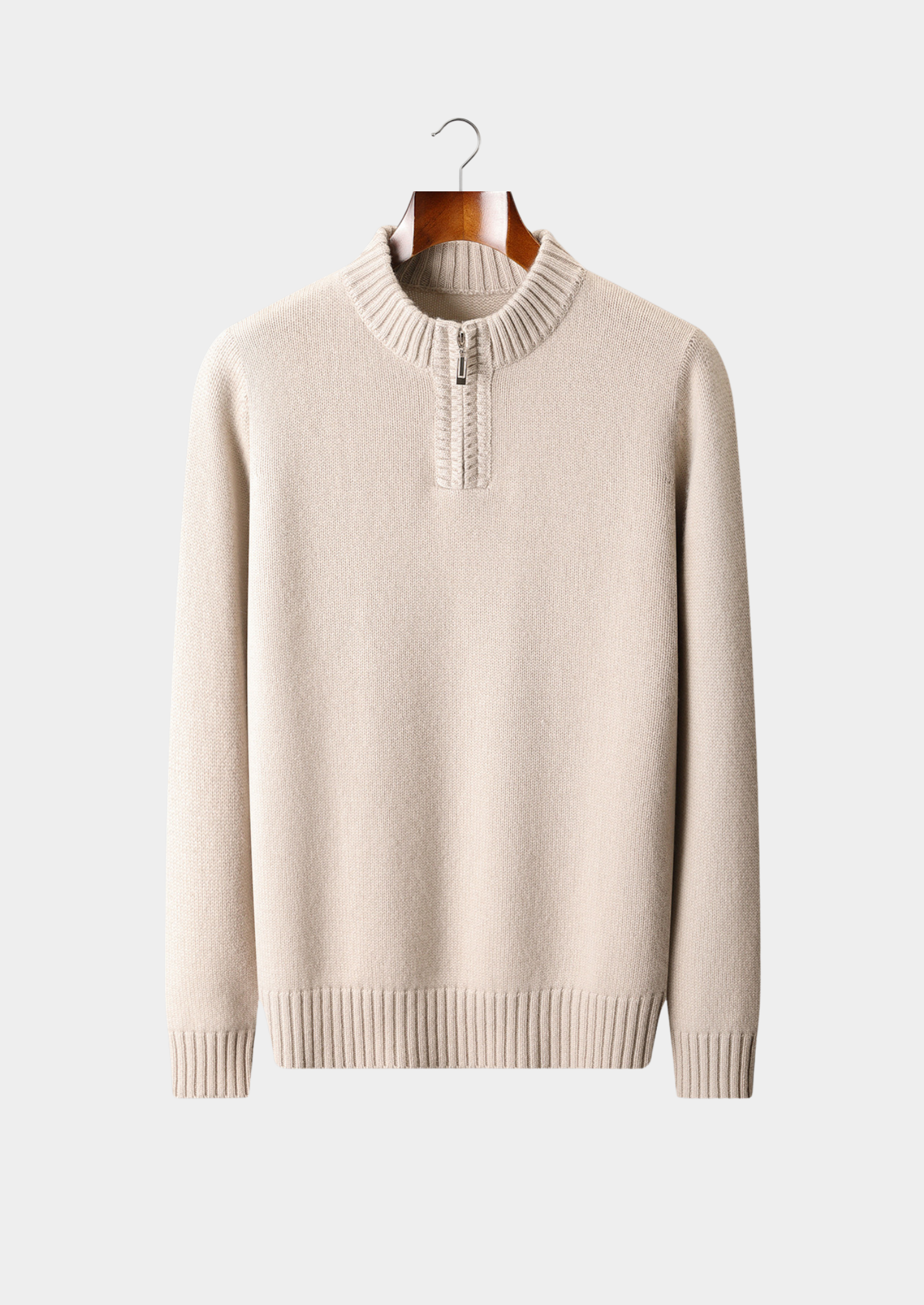 PURE CASHMERE OFF WHITE HALF ZIP SWEATER