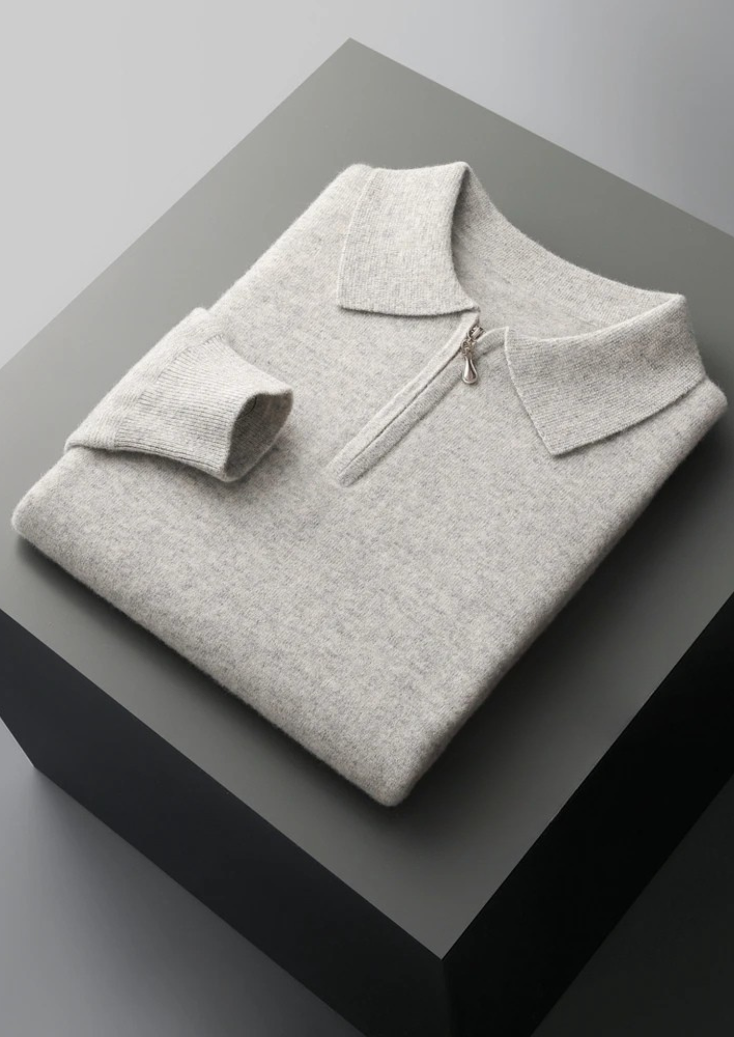 PURE EXTRA-FINE MERINO WOOL HALF ZIP POLO