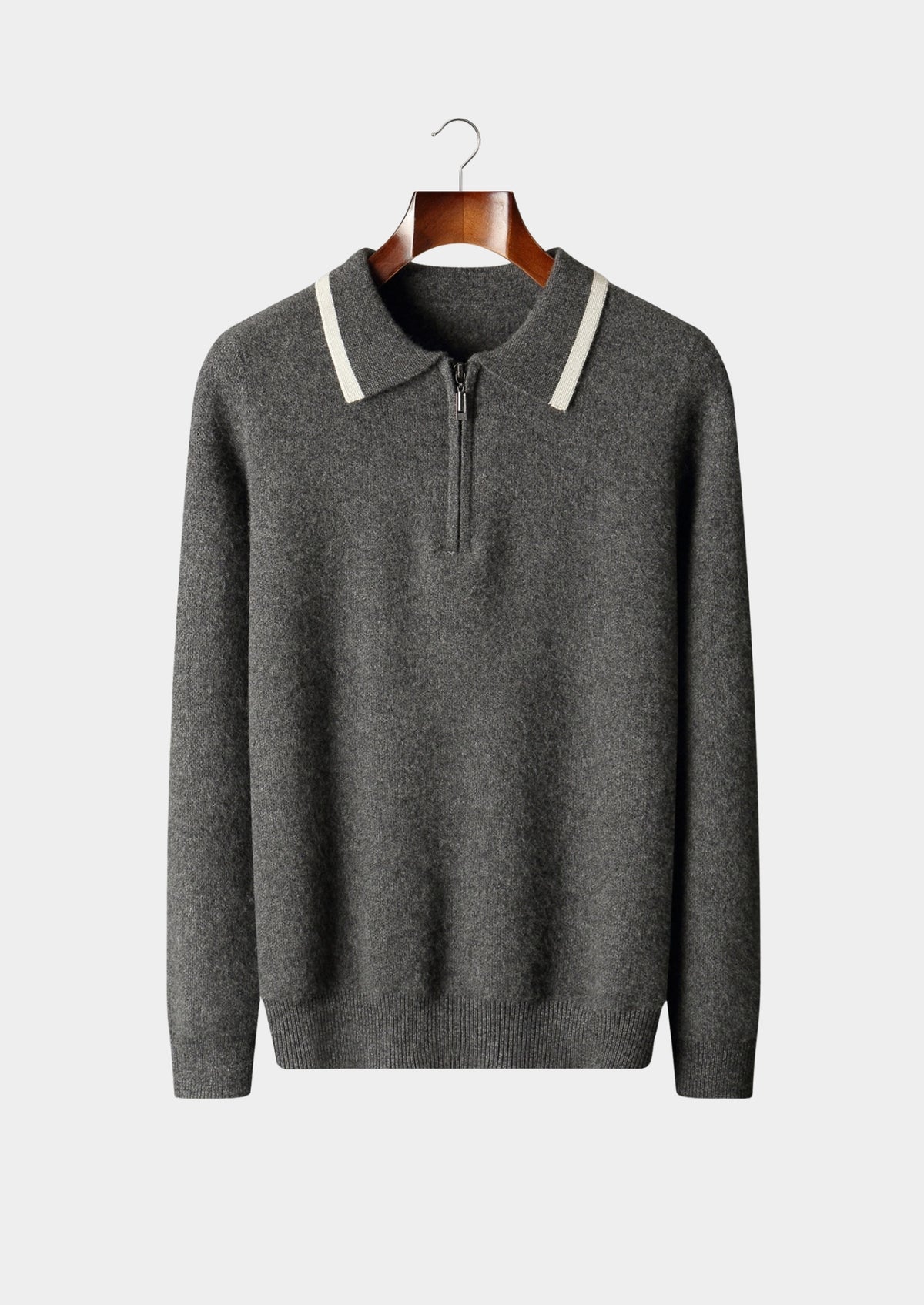 Pure Extra-Fine Merino Wool Contrast Zip Polo
