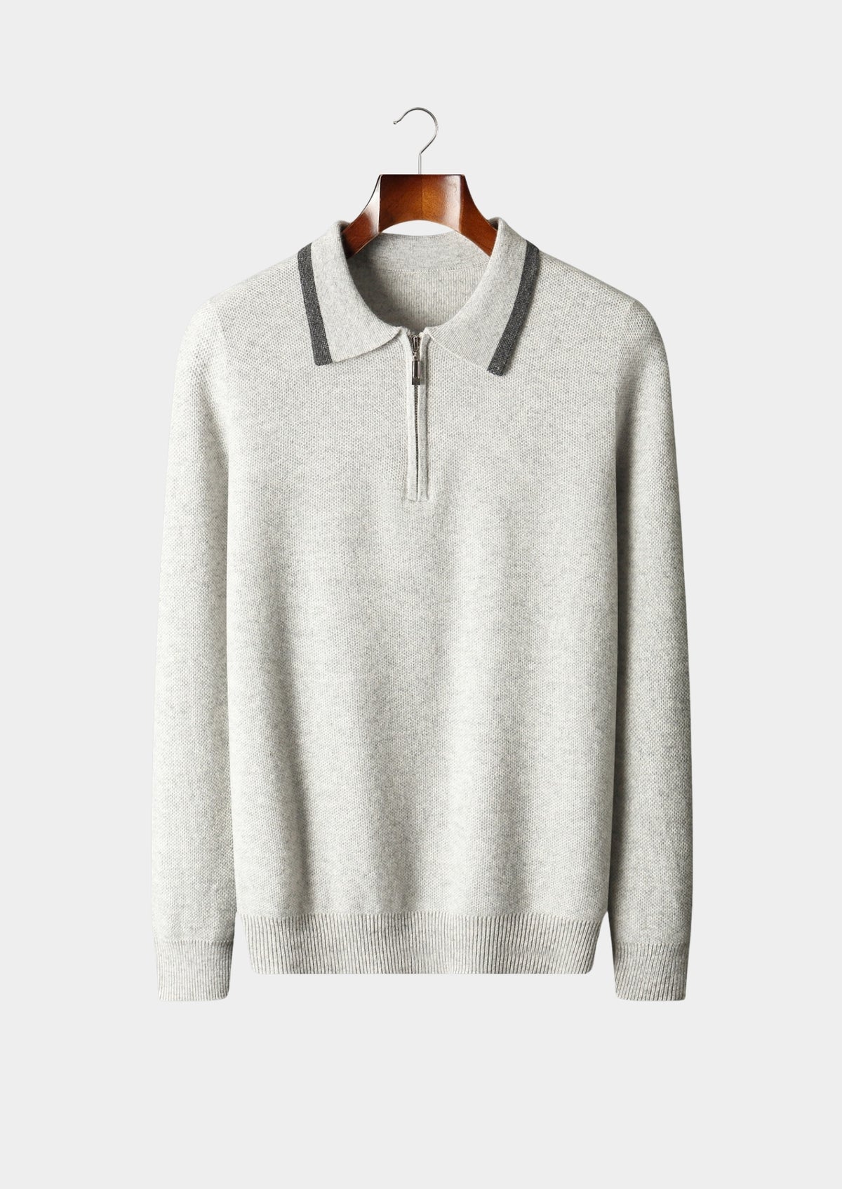 Pure Extra-Fine Merino Wool Contrast Zip Polo