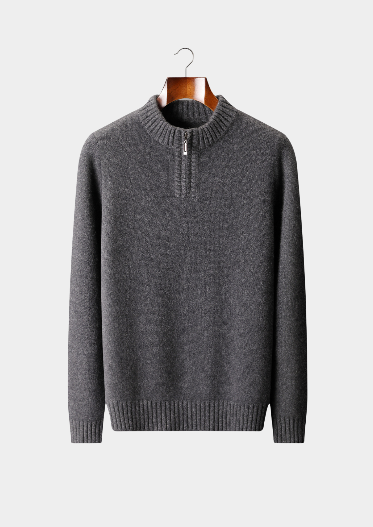 PURE CASHMERE DARK GRAY HALF ZIP SWEATER