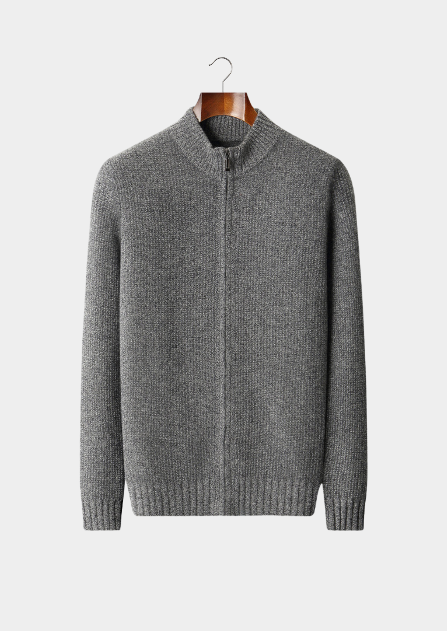 PURE CASHMERE GRAY RIBBED ZIP CARDIGAN