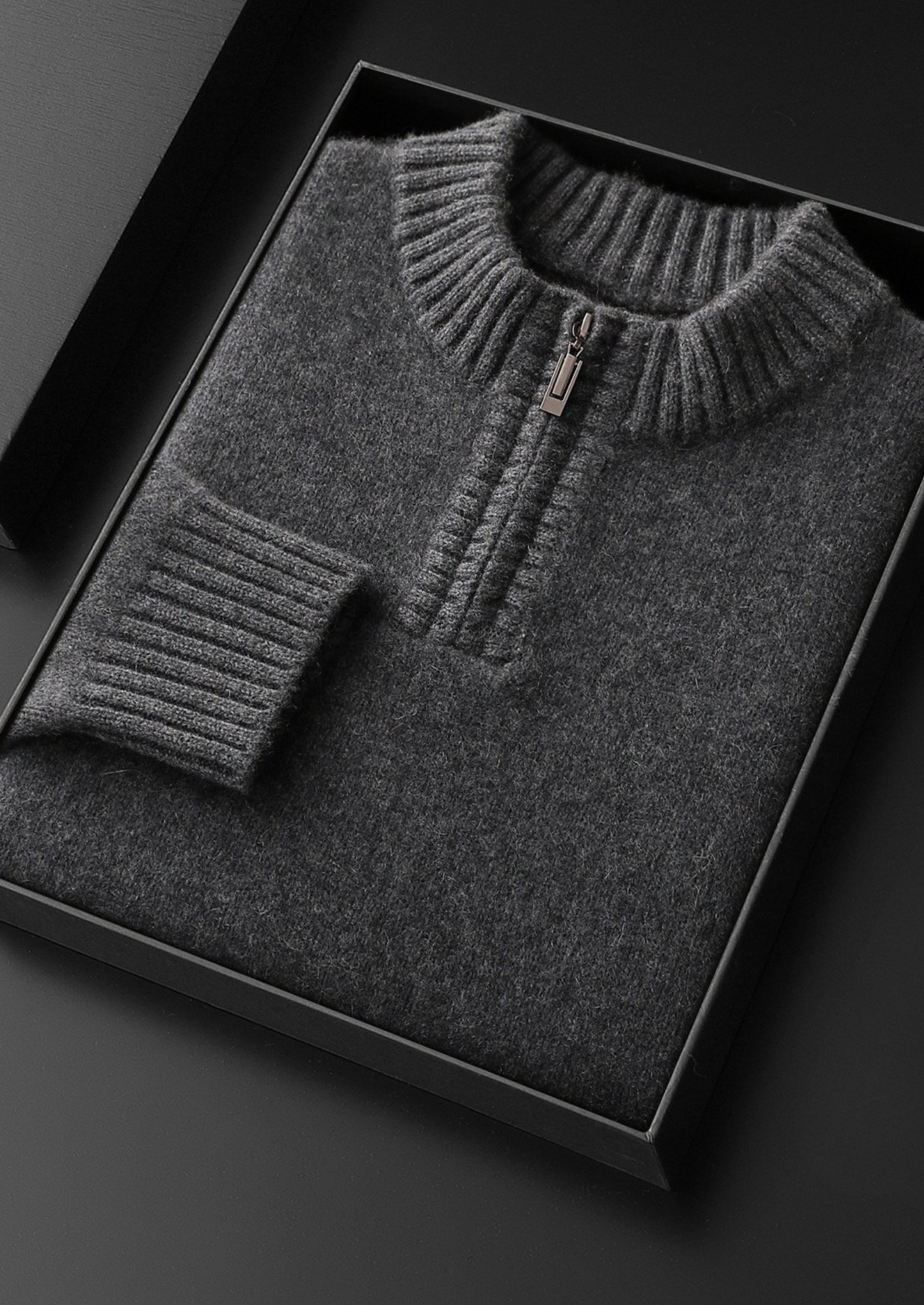 PURE CASHMERE DARK GRAY HALF ZIP SWEATER