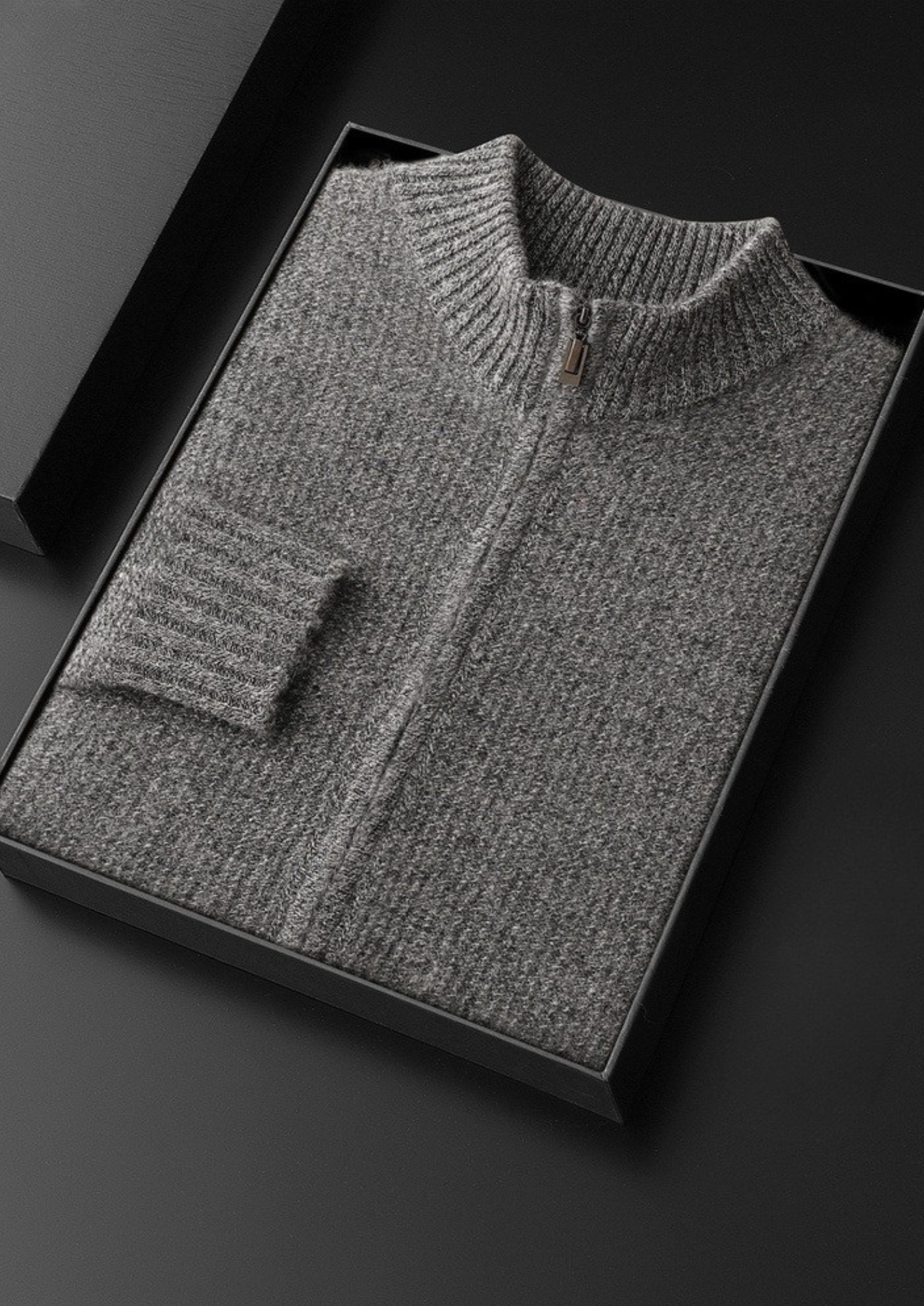 PURE CASHMERE GRAY RIBBED ZIP CARDIGAN