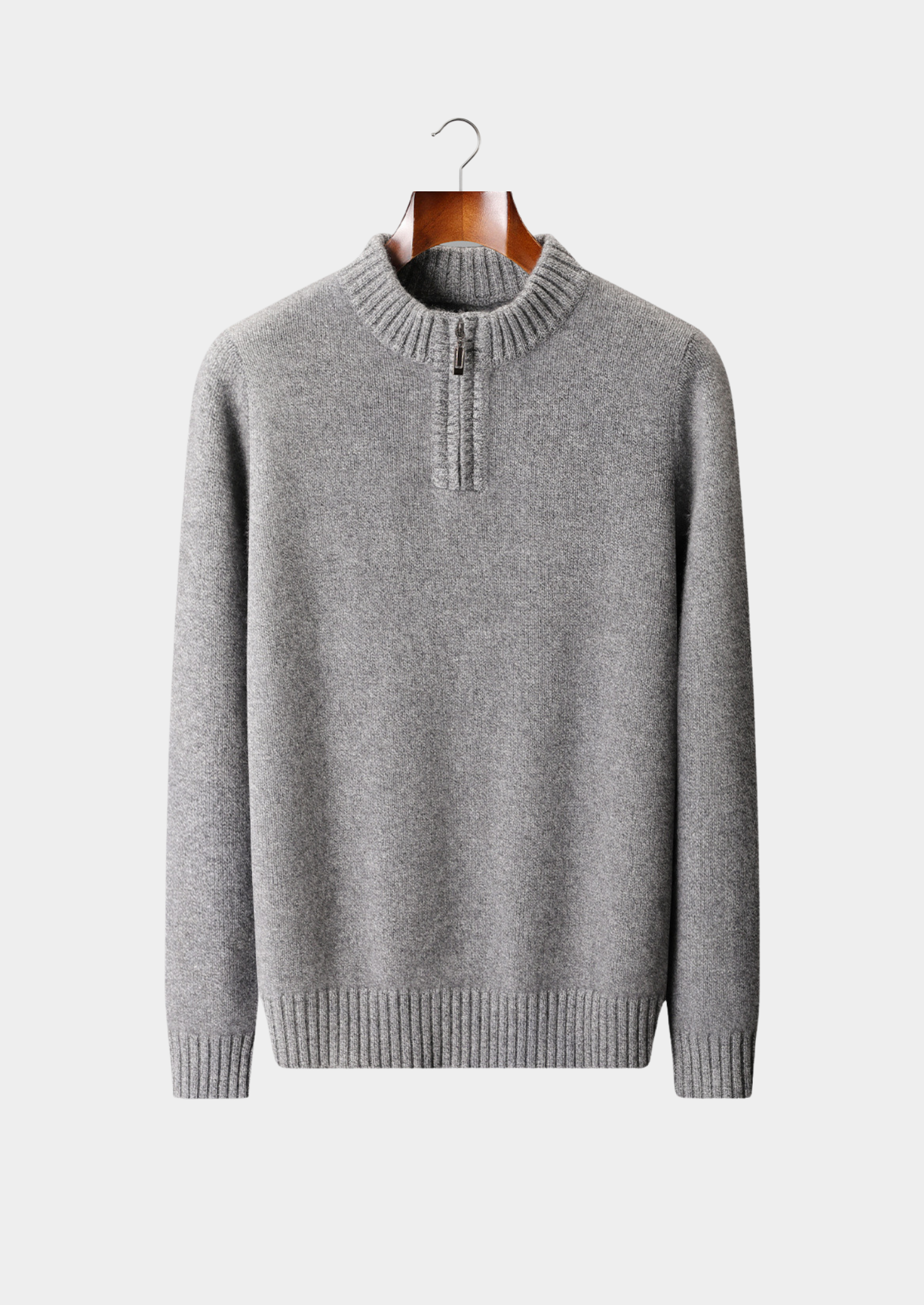 PURE CASHMERE LIGHT GRAY HALF ZIP SWEATER