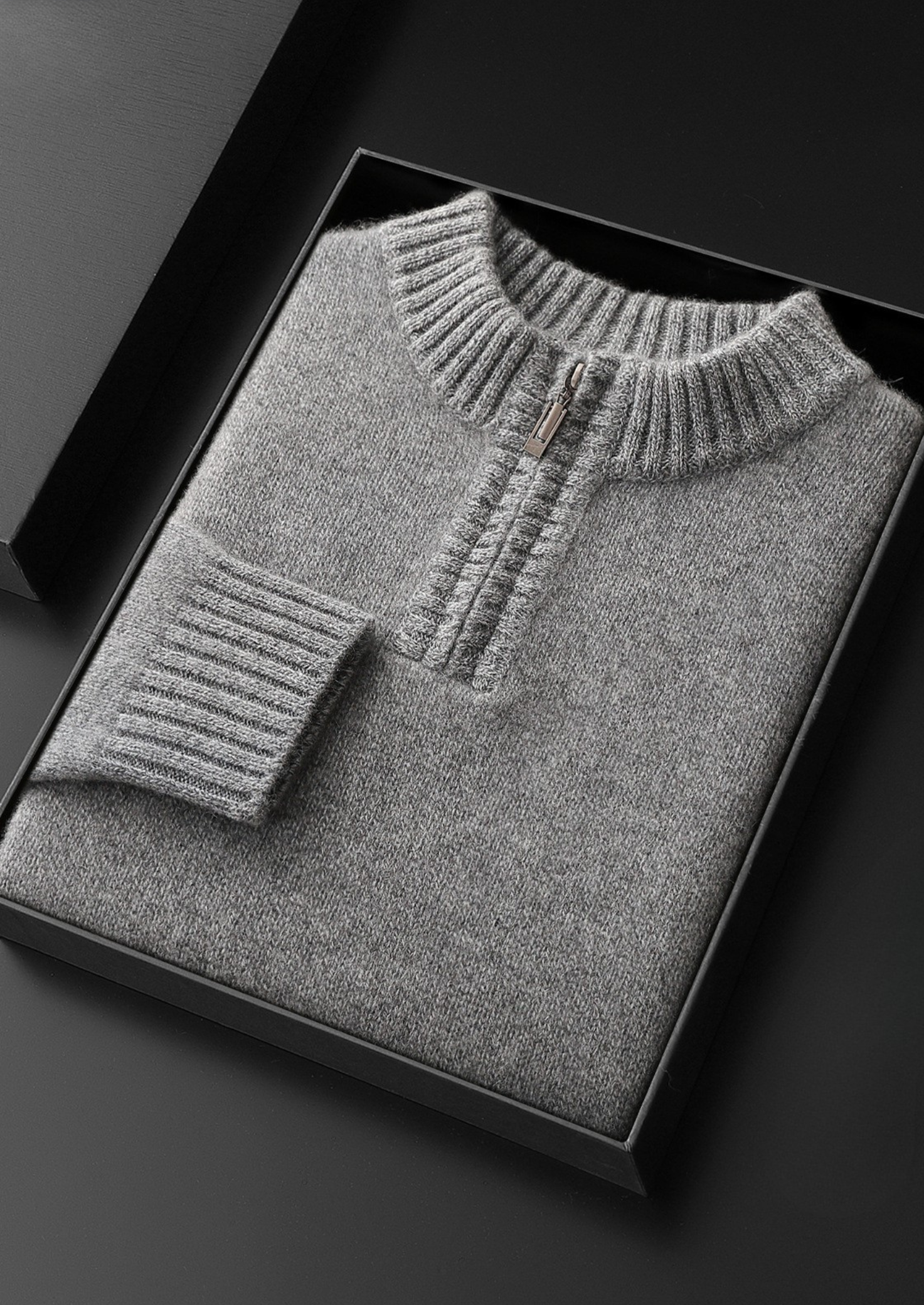 PURE CASHMERE LIGHT GRAY HALF ZIP SWEATER