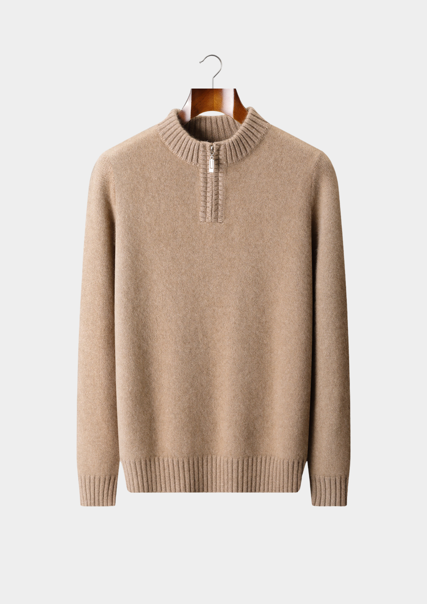 PURE CASHMERE LIGHT BEIGE HALF ZIP SWEATER