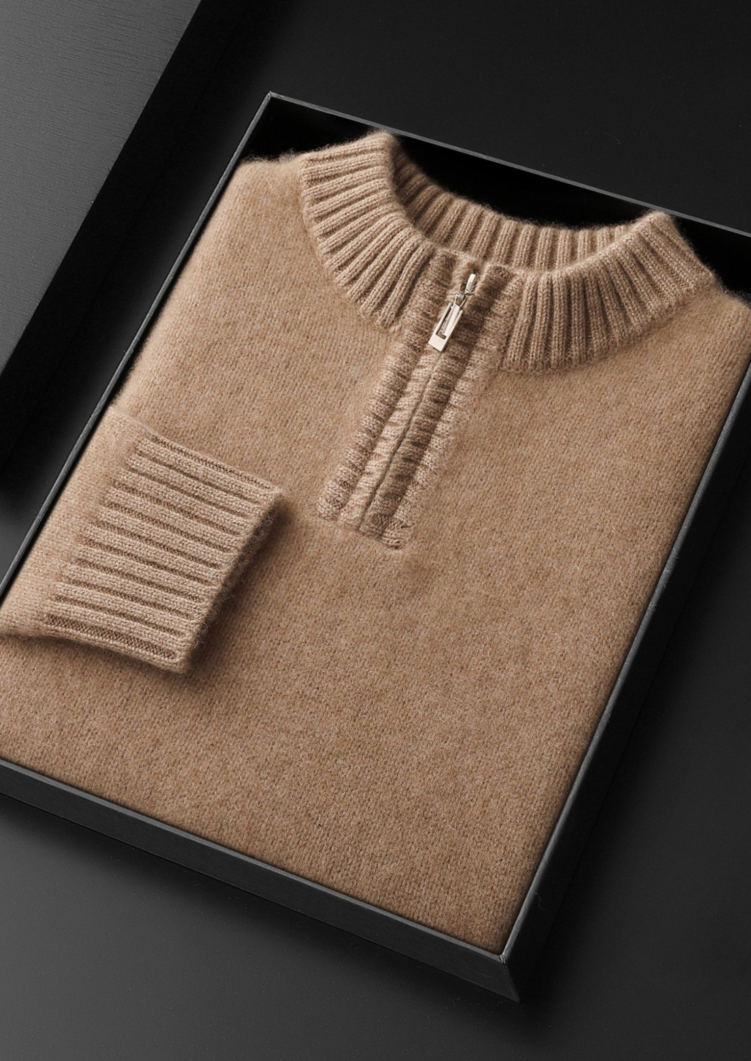 PURE CASHMERE LIGHT BEIGE HALF ZIP SWEATER
