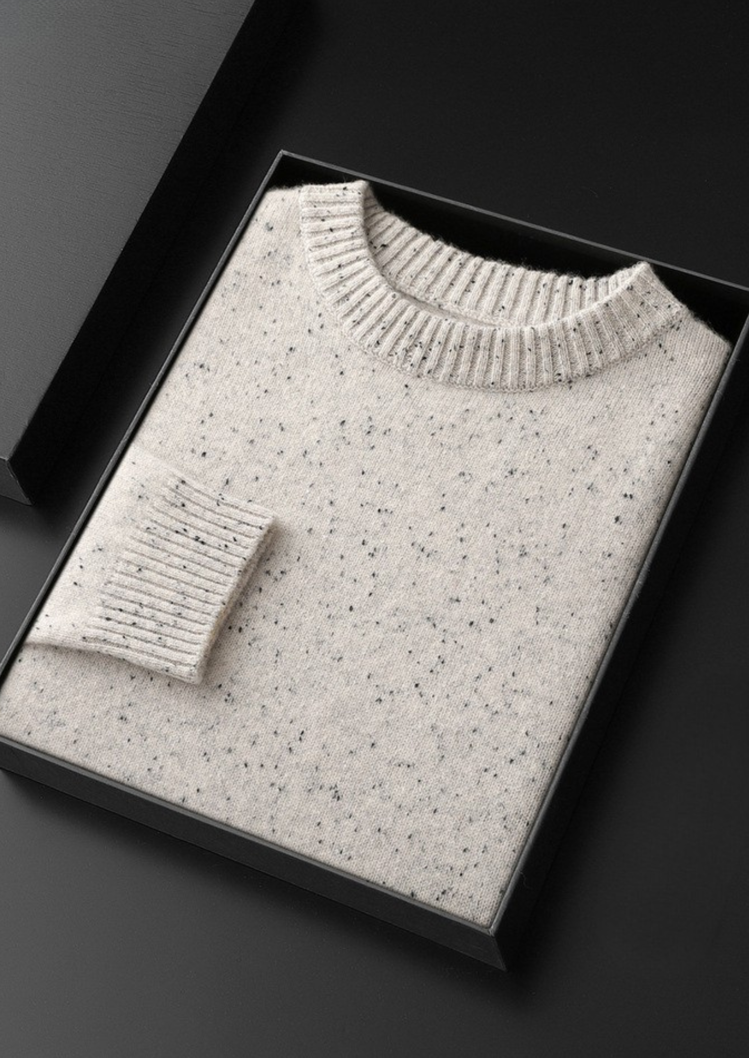 PURE CASHMERE WHITE NEPPED ESSENTIAL CREWNECK