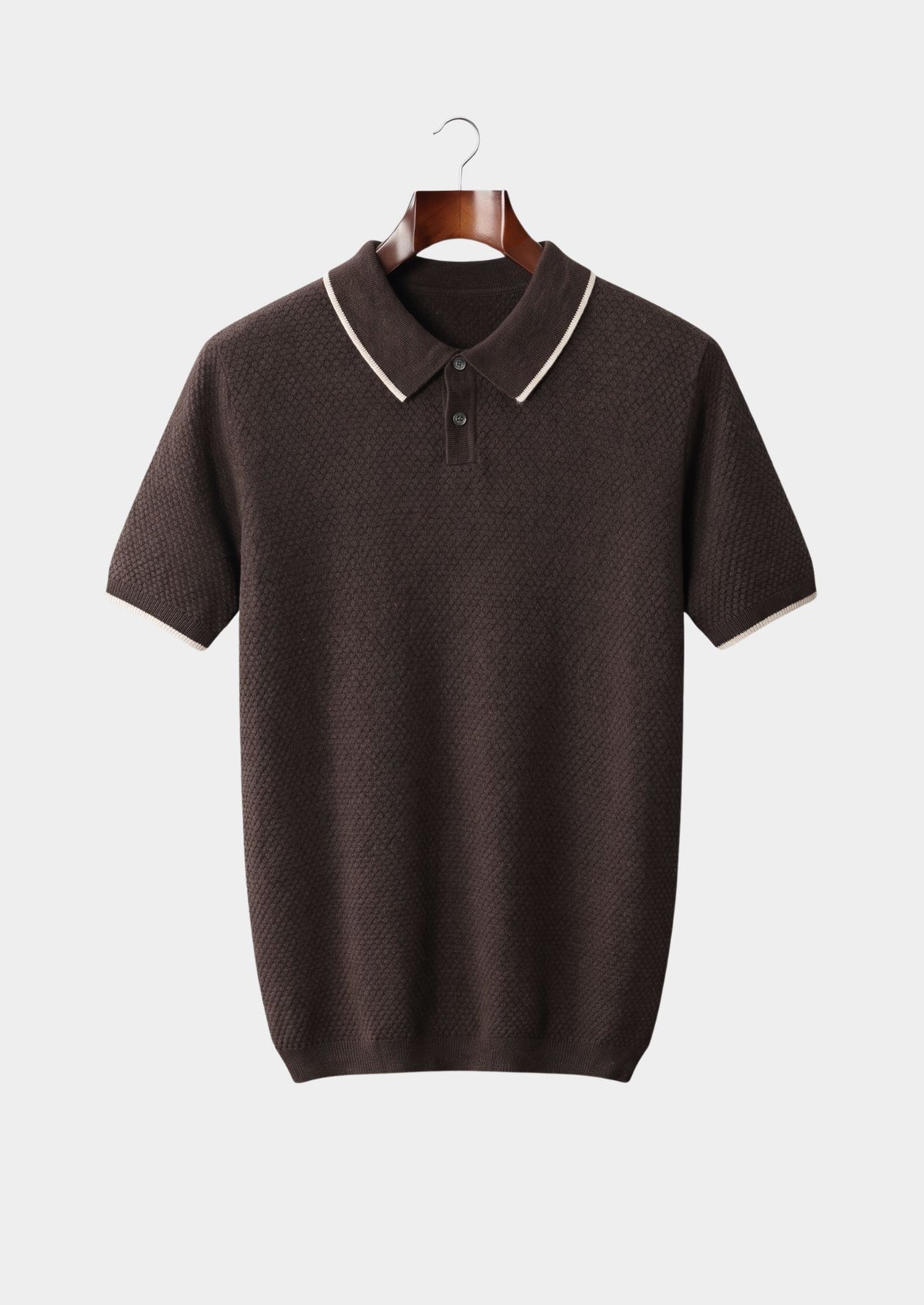 Premium Cashmere Dark Brown Two-Tone Polo