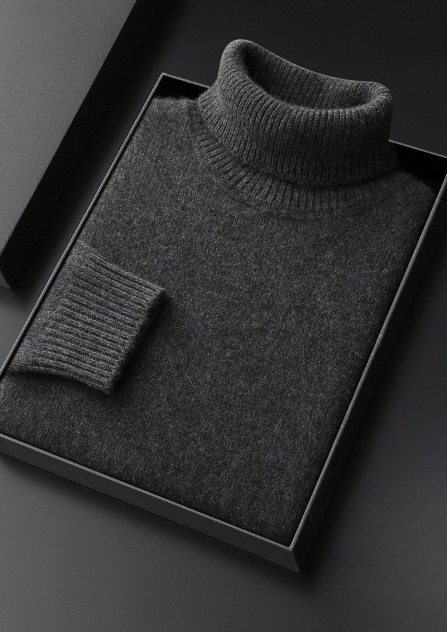 PURE CASHMERE DARK GRAY ESSENTIAL ROLLNECK