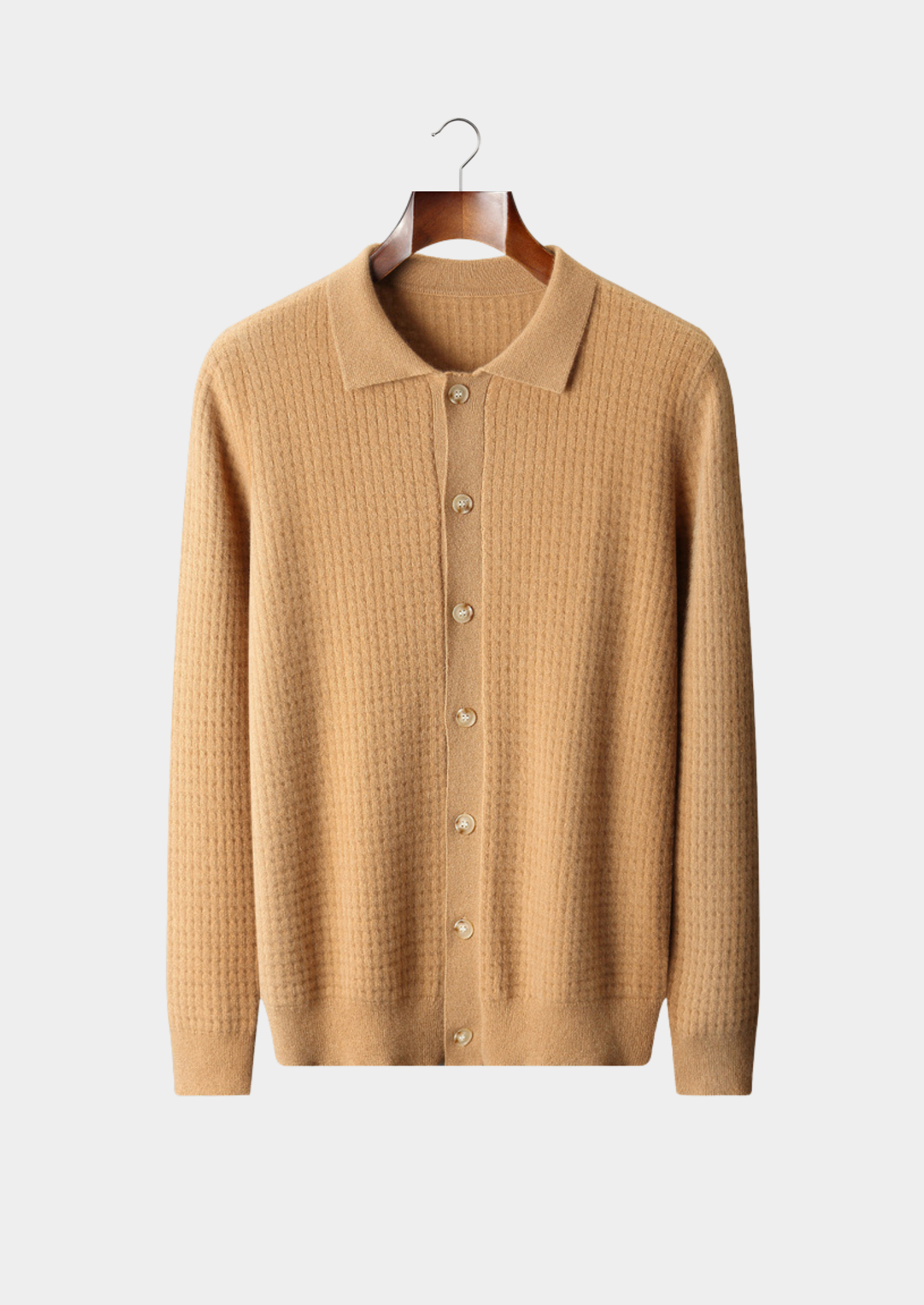 PURE CASHMERE CARAMEL TEXTURED BUTTON CARDIGAN