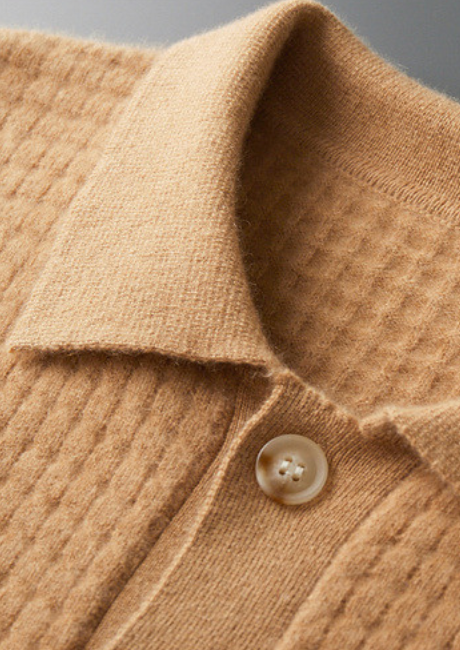 PURE CASHMERE CARAMEL TEXTURED BUTTON CARDIGAN