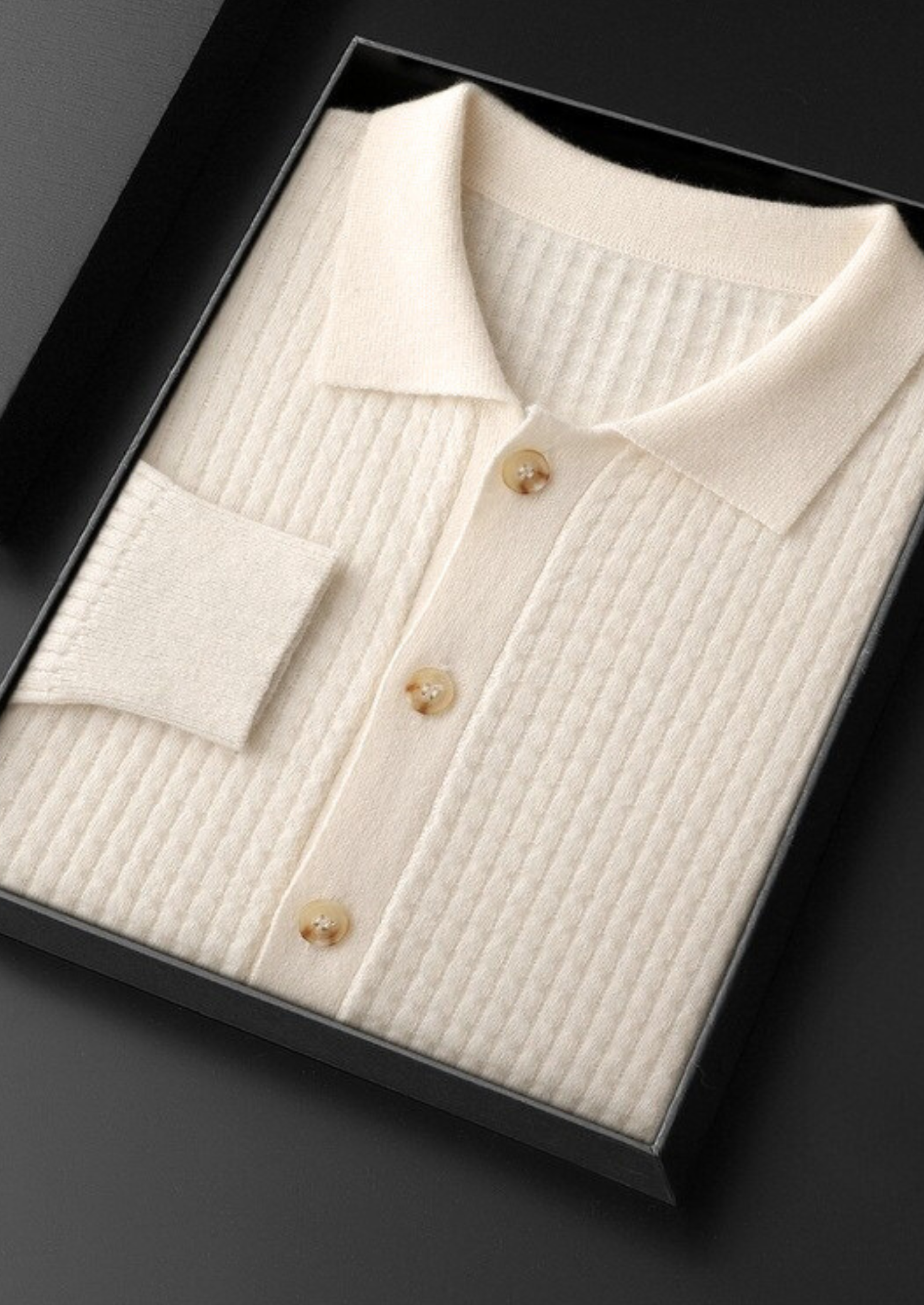 PURE CASHMERE IVORY TEXTURED BUTTON CARDIGAN